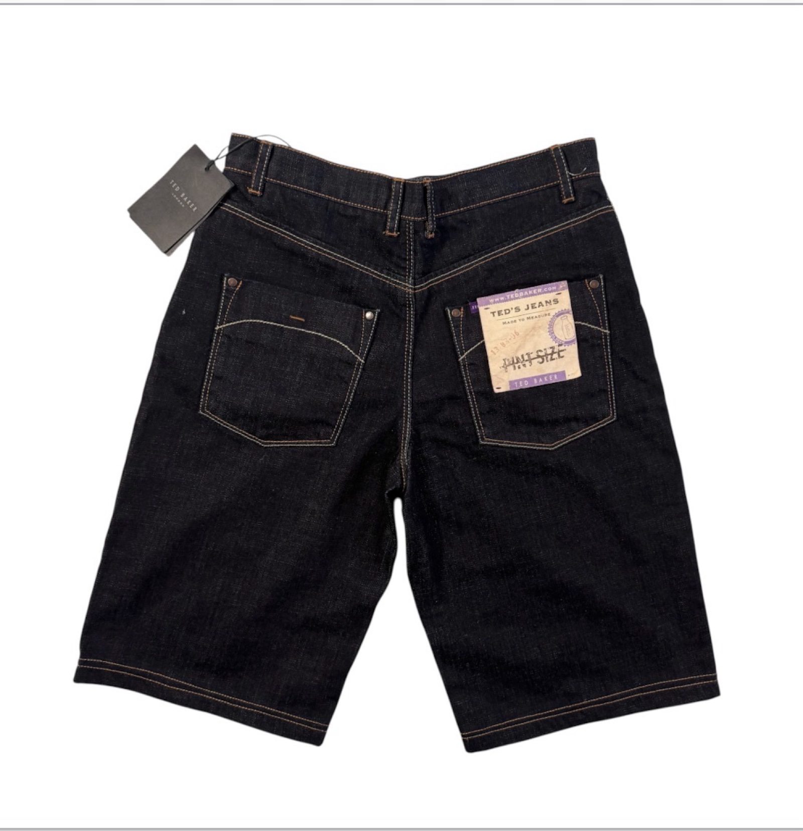 Ted Baker Boys Dark Blue Dark Wash Denim Shorts Size 14 Straight Leg BNWT image 2