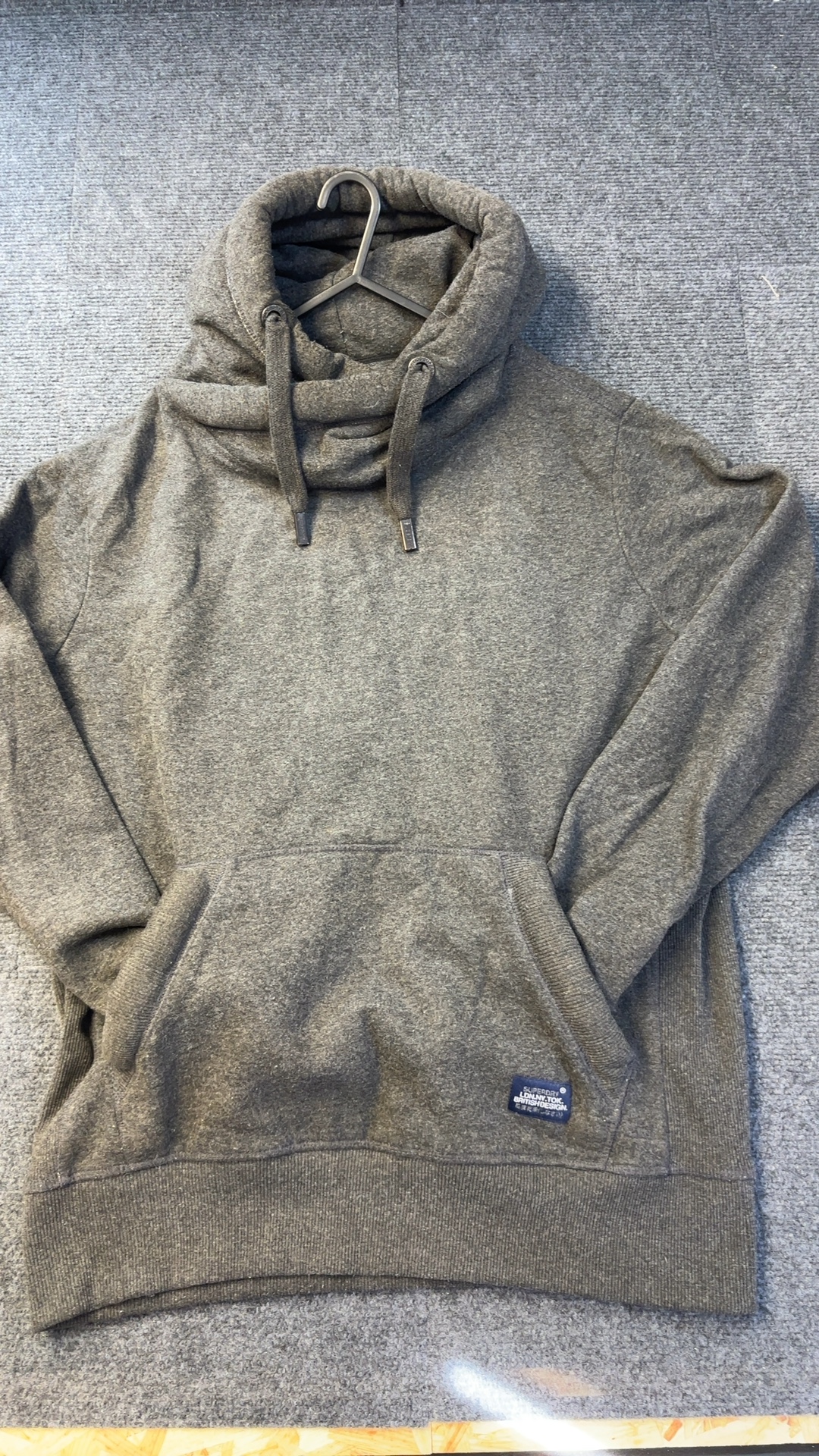 Superdry Men's Grey Hoodie XL Drawstring Funnel Neck very good condition