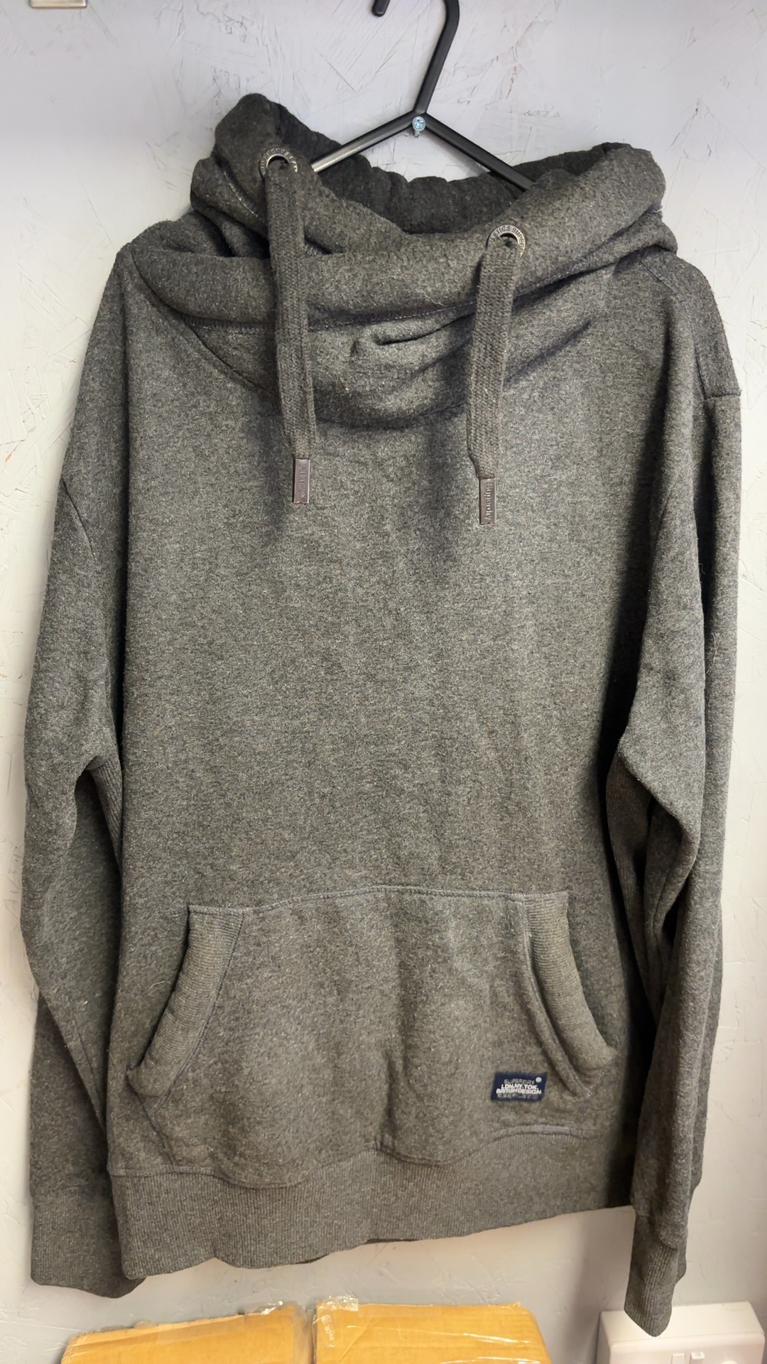 Superdry Men's Grey Hoodie XL Drawstring Funnel Neck very good condition image 2
