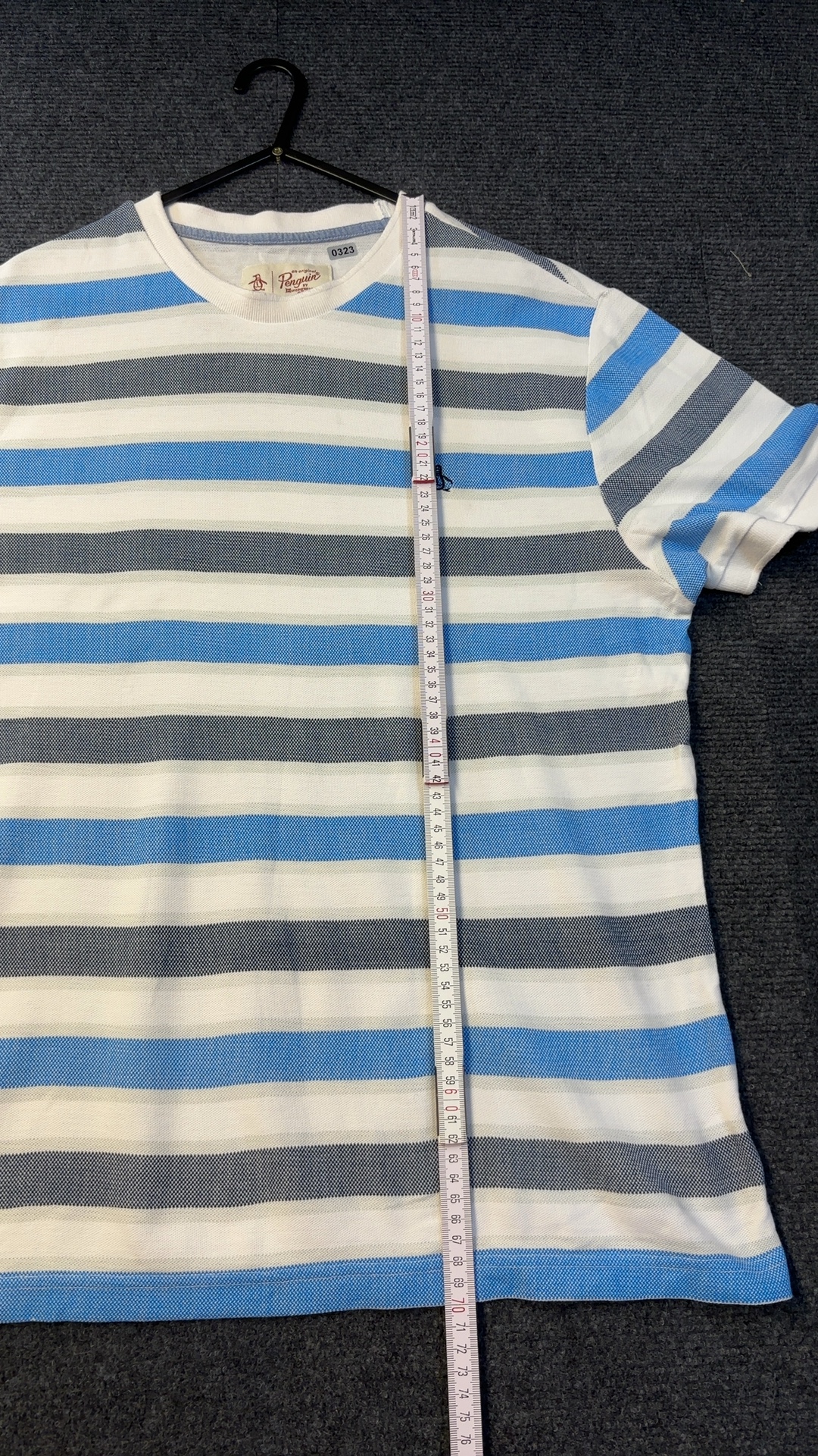 Original Penguin Men's Blue, White & Grey Striped Cotton T-Shirt Large excellent condition image 7
