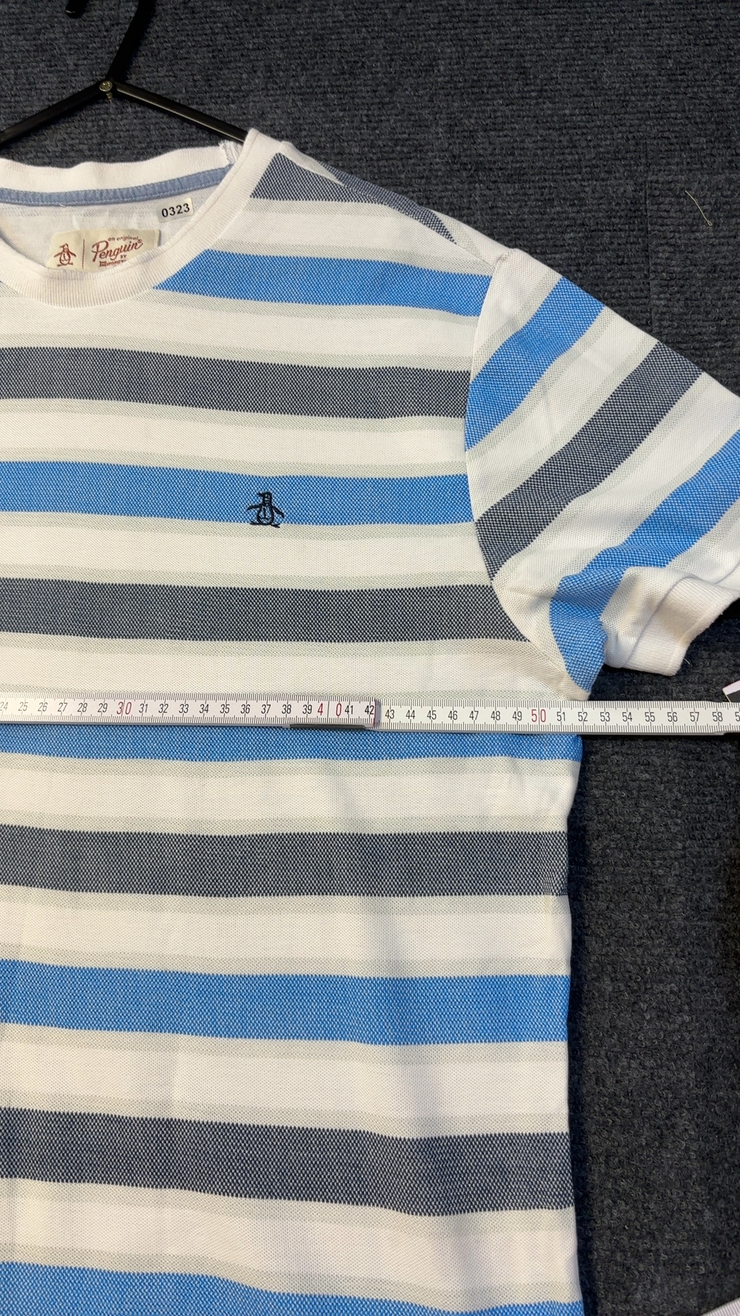 Original Penguin Men's Blue, White & Grey Striped Cotton T-Shirt Large excellent condition image 8