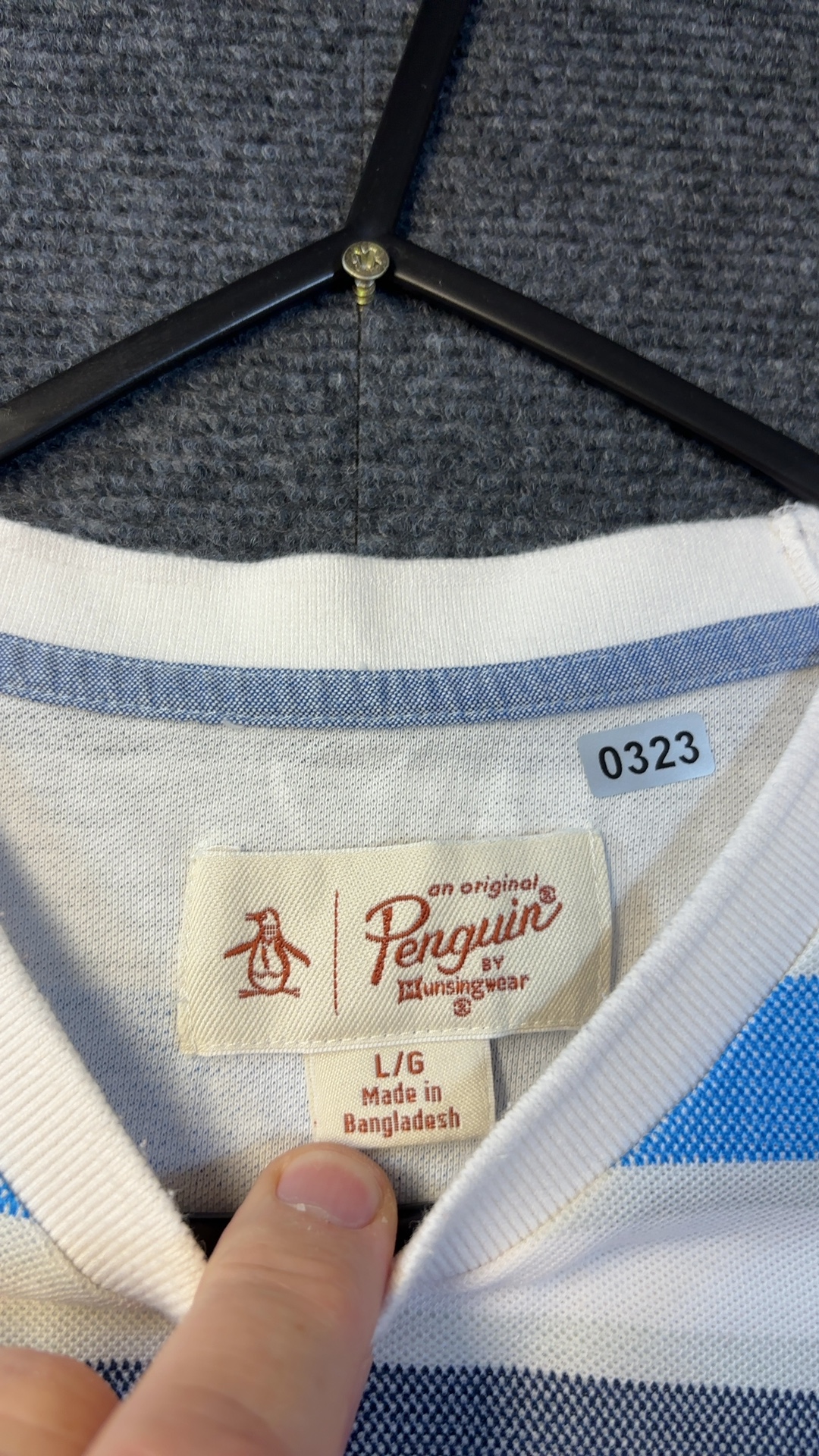 Original Penguin Men's Blue, White & Grey Striped Cotton T-Shirt Large excellent condition image 6