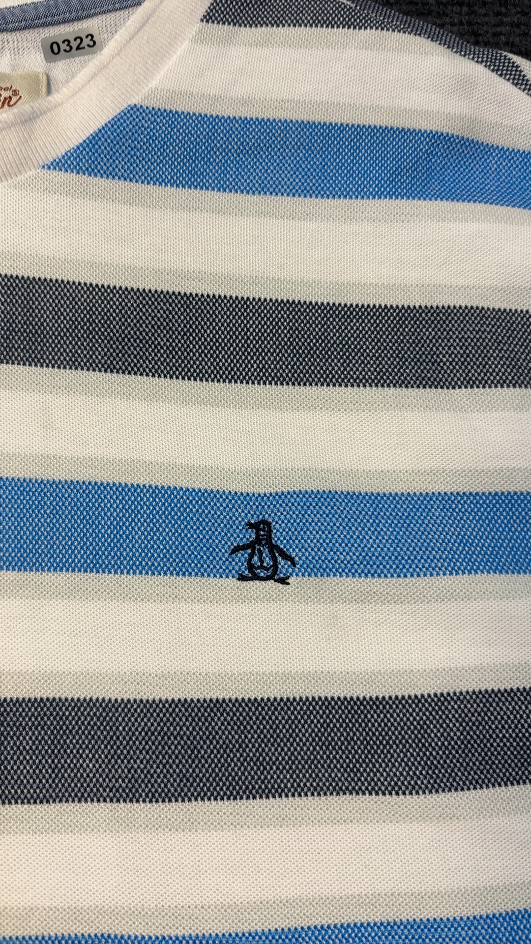 Original Penguin Men's Blue, White & Grey Striped Cotton T-Shirt Large excellent condition image 5