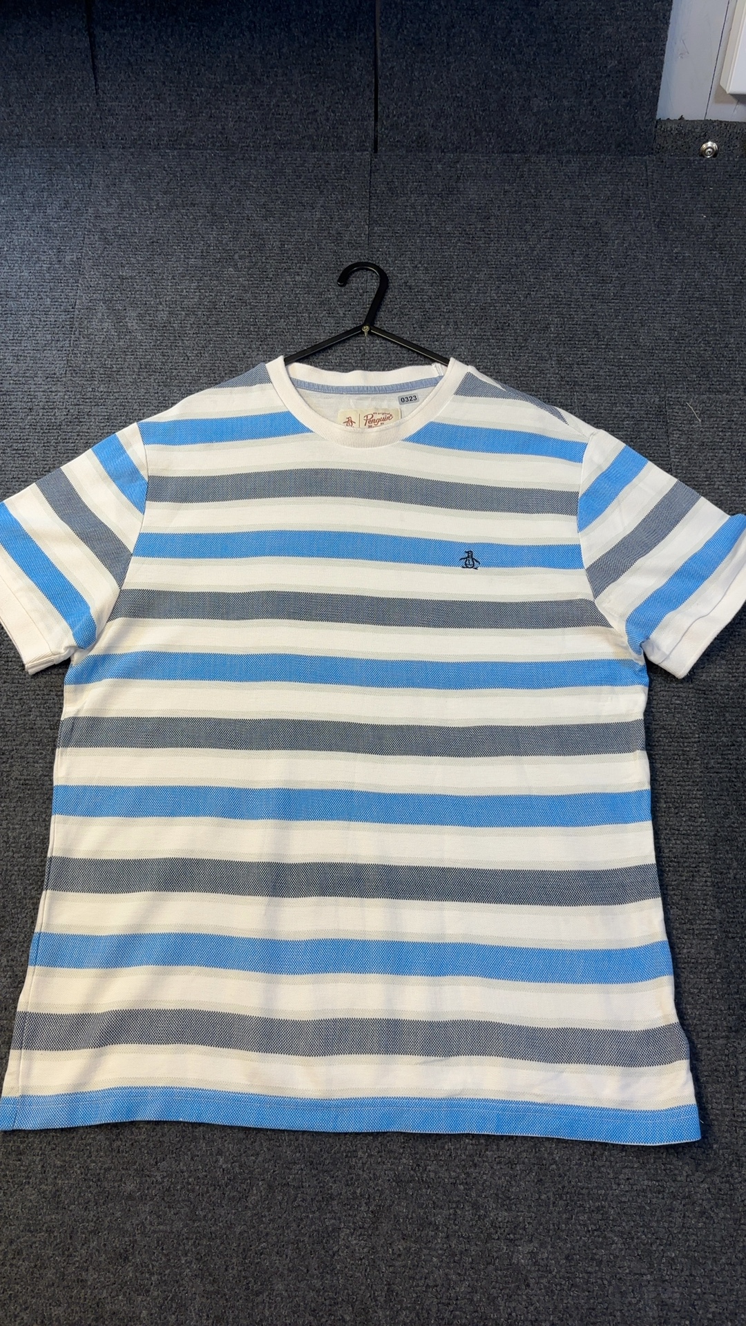 Original Penguin Men's Blue, White & Grey Striped Cotton T-Shirt Large excellent condition