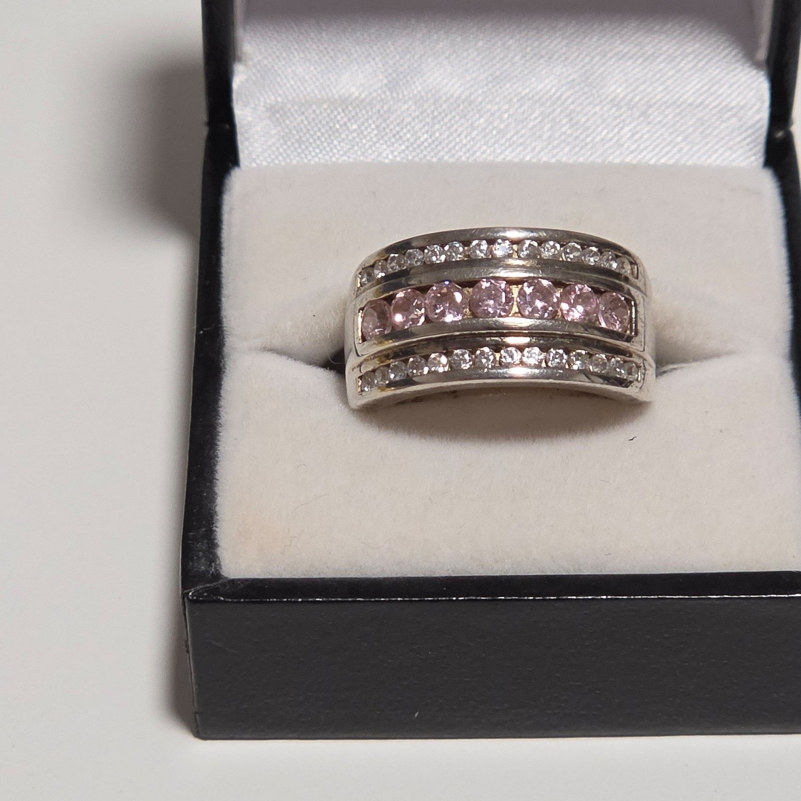 925 Silver Pink & White Stone Ring .b6 image 2