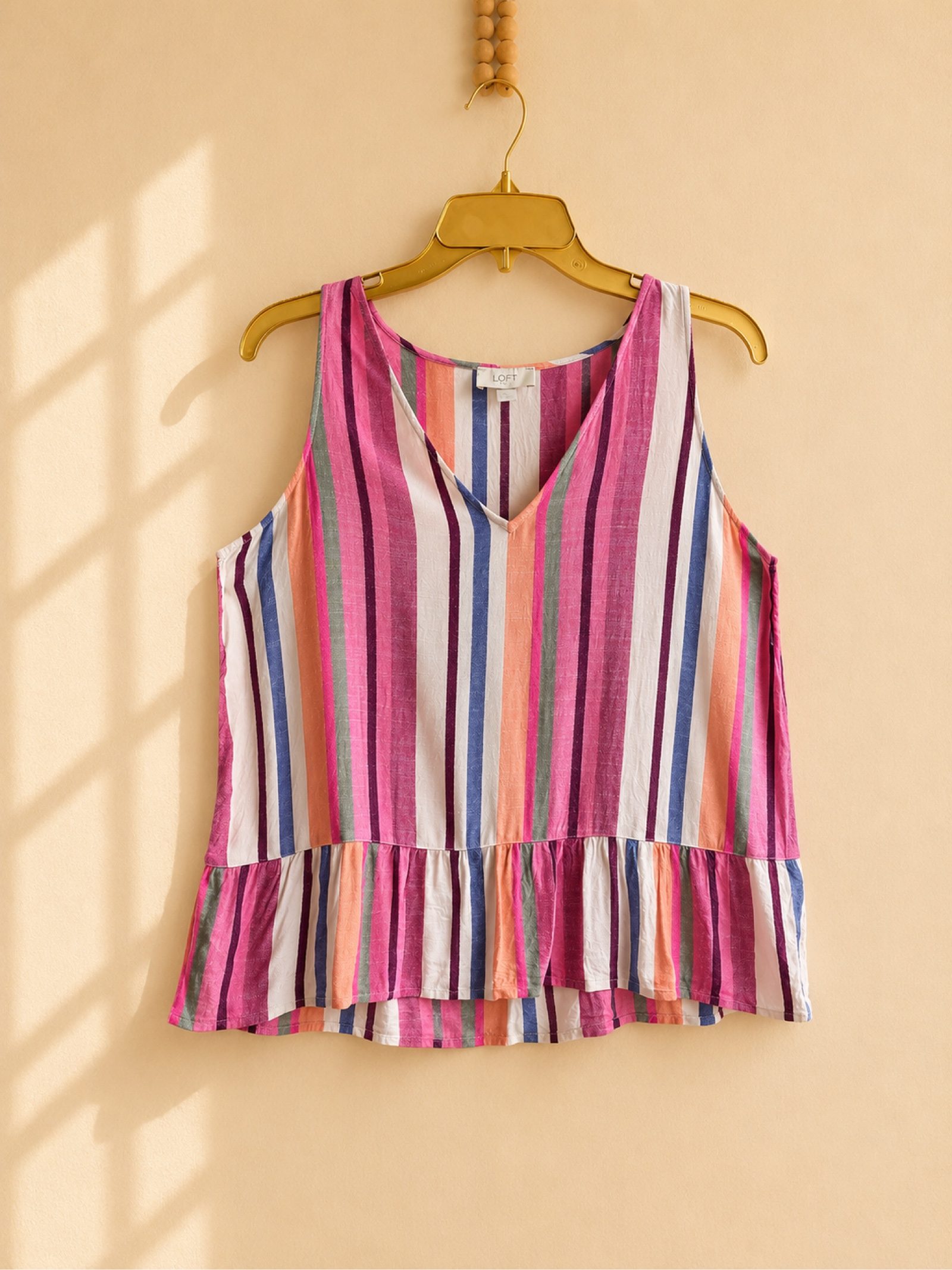 LOFT Striped Peplum Tank Top Multicolor Size S