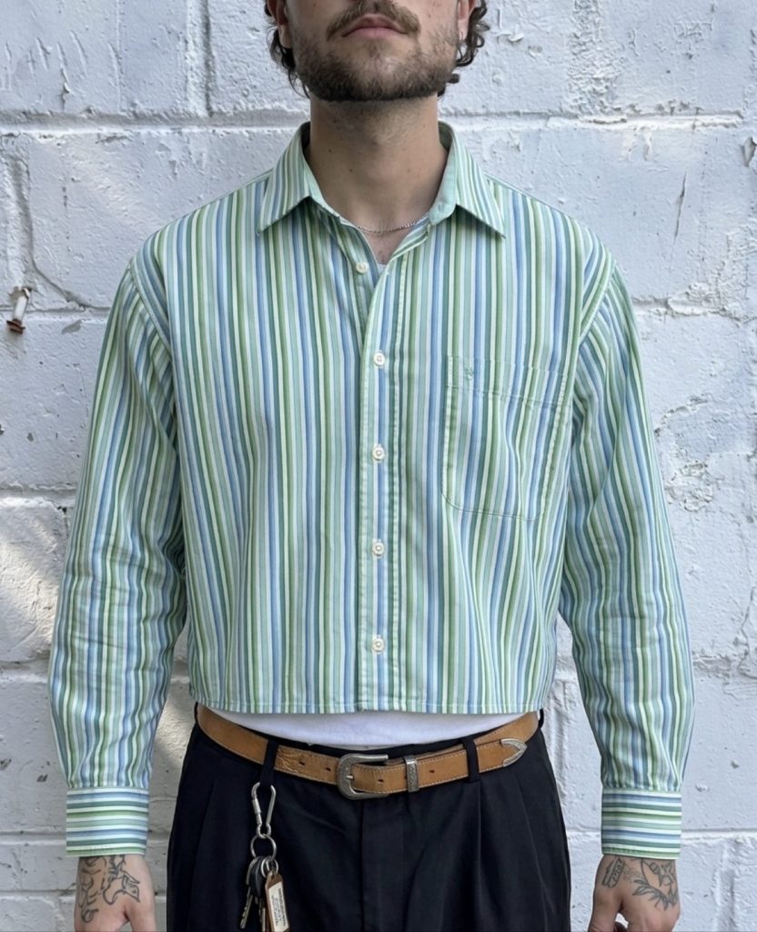 Mirto Men's Green & Blue Striped Classic Fit Shirt XL