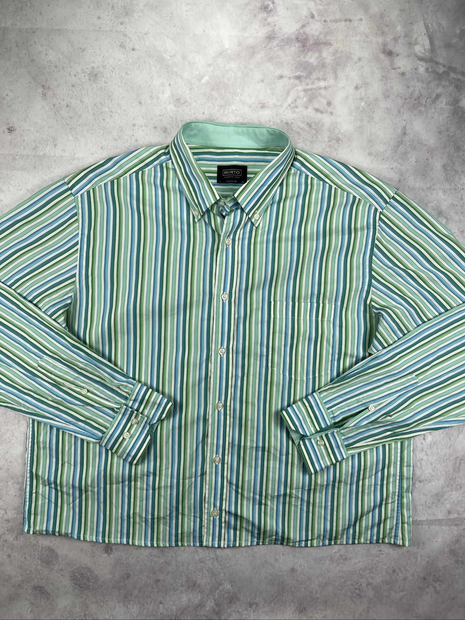 Mirto Men's Green & Blue Striped Classic Fit Shirt XL image 2