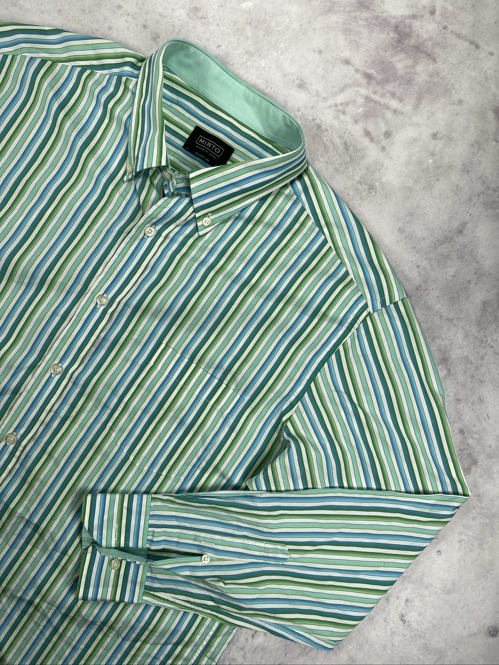 Mirto Men's Green & Blue Striped Classic Fit Shirt XL image 3