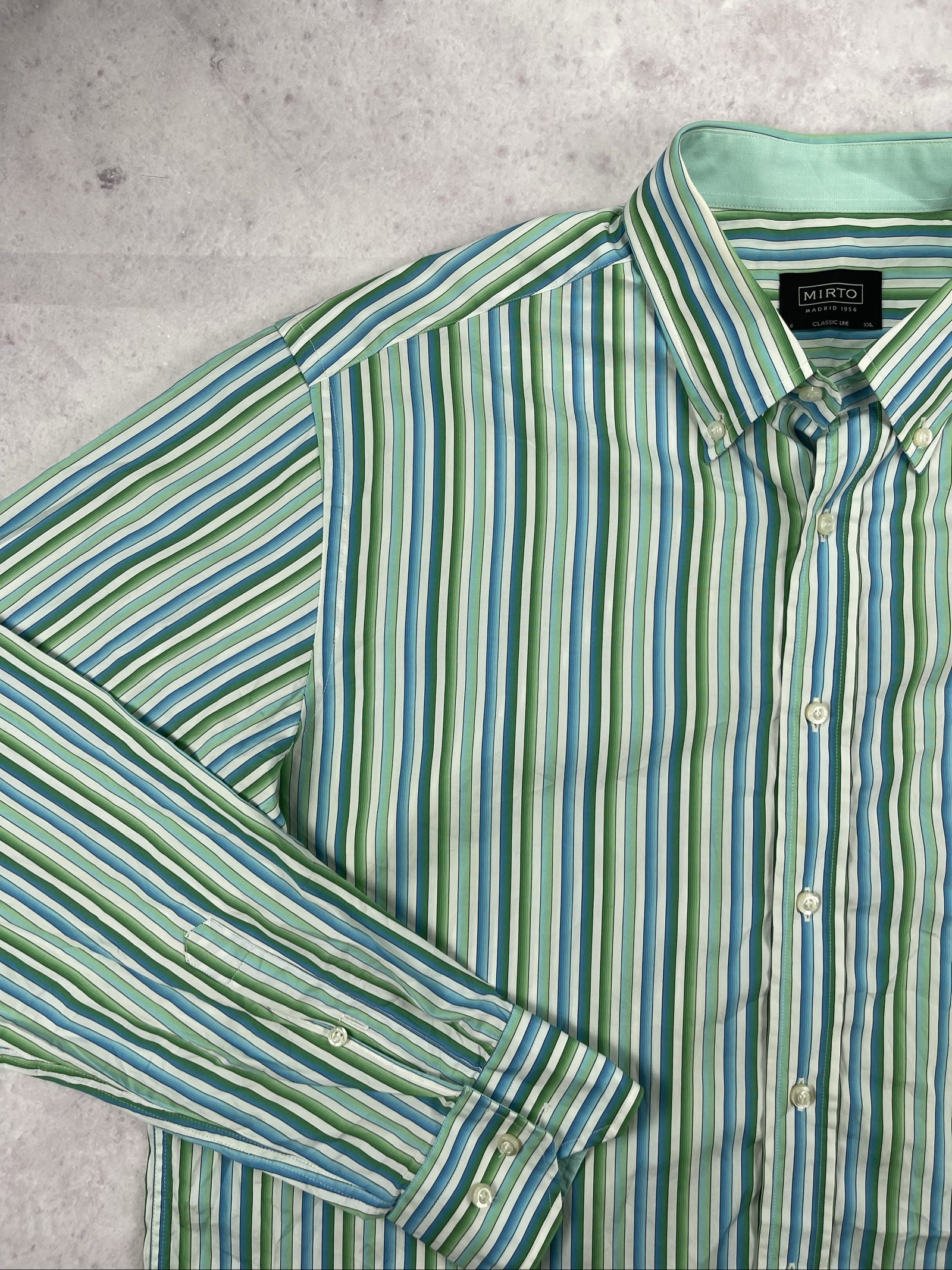 Mirto Men's Green & Blue Striped Classic Fit Shirt XL image 4