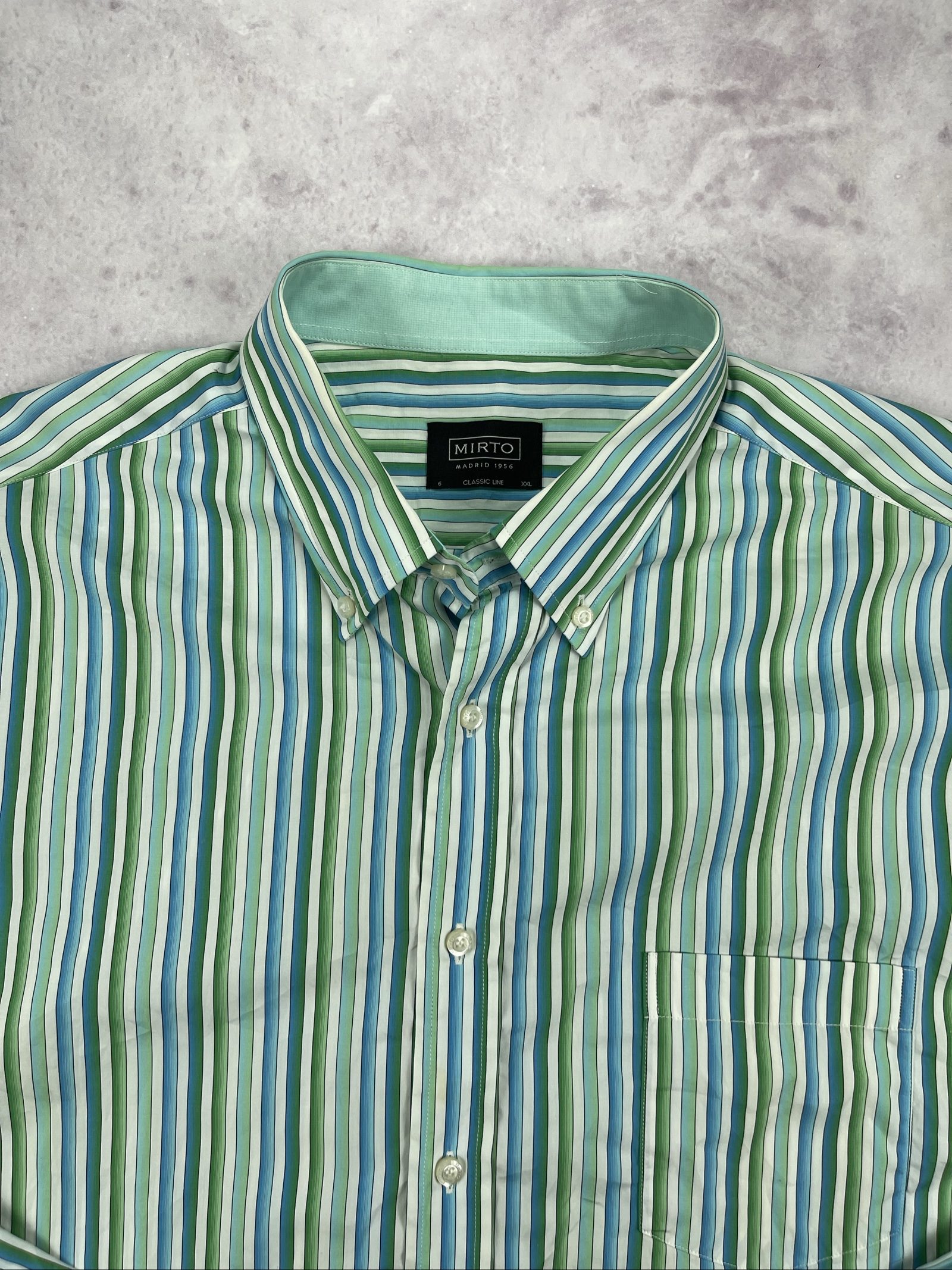 Mirto Men's Green & Blue Striped Classic Fit Shirt XL image 5