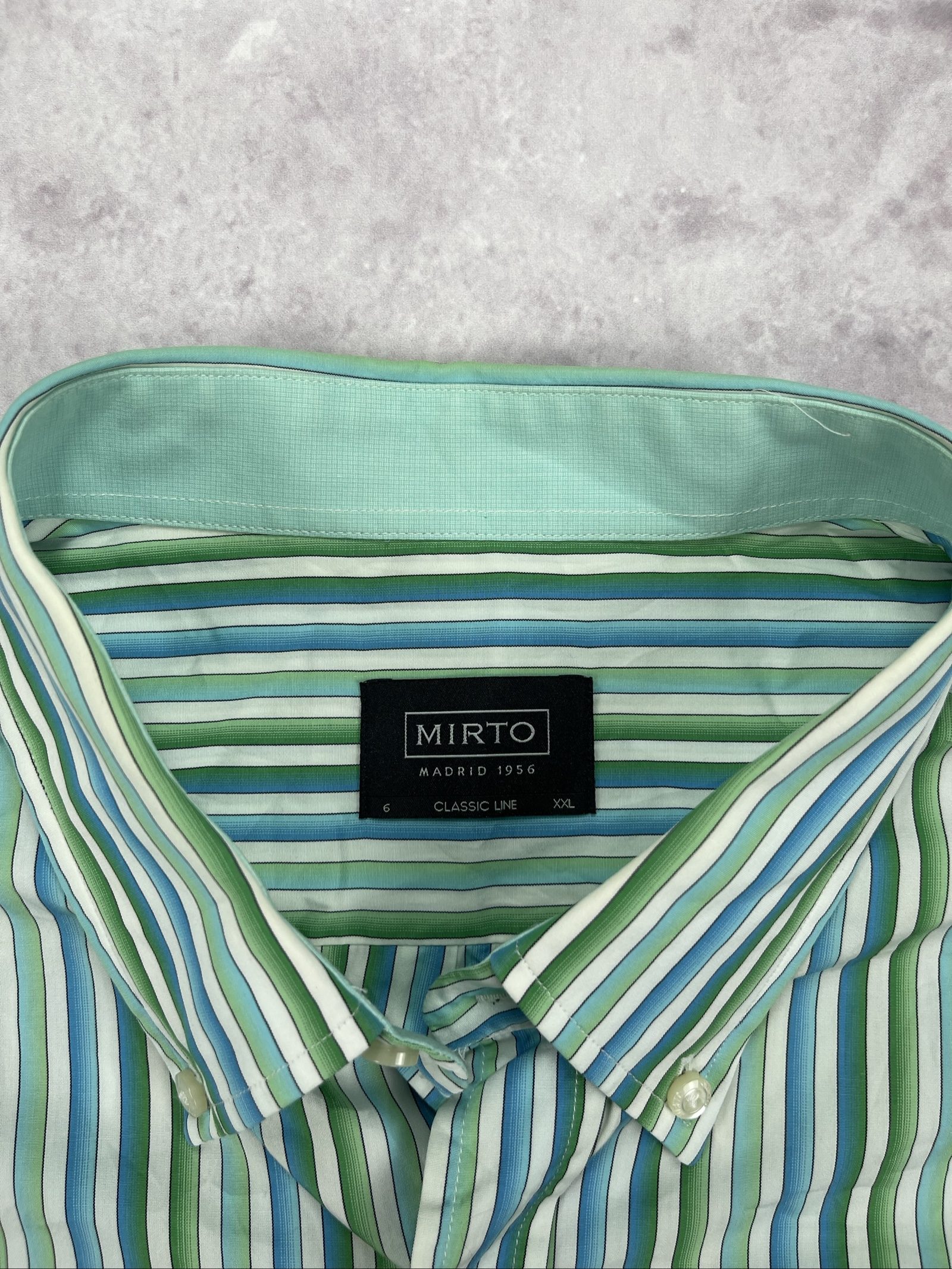 Mirto Men's Green & Blue Striped Classic Fit Shirt XL image 6