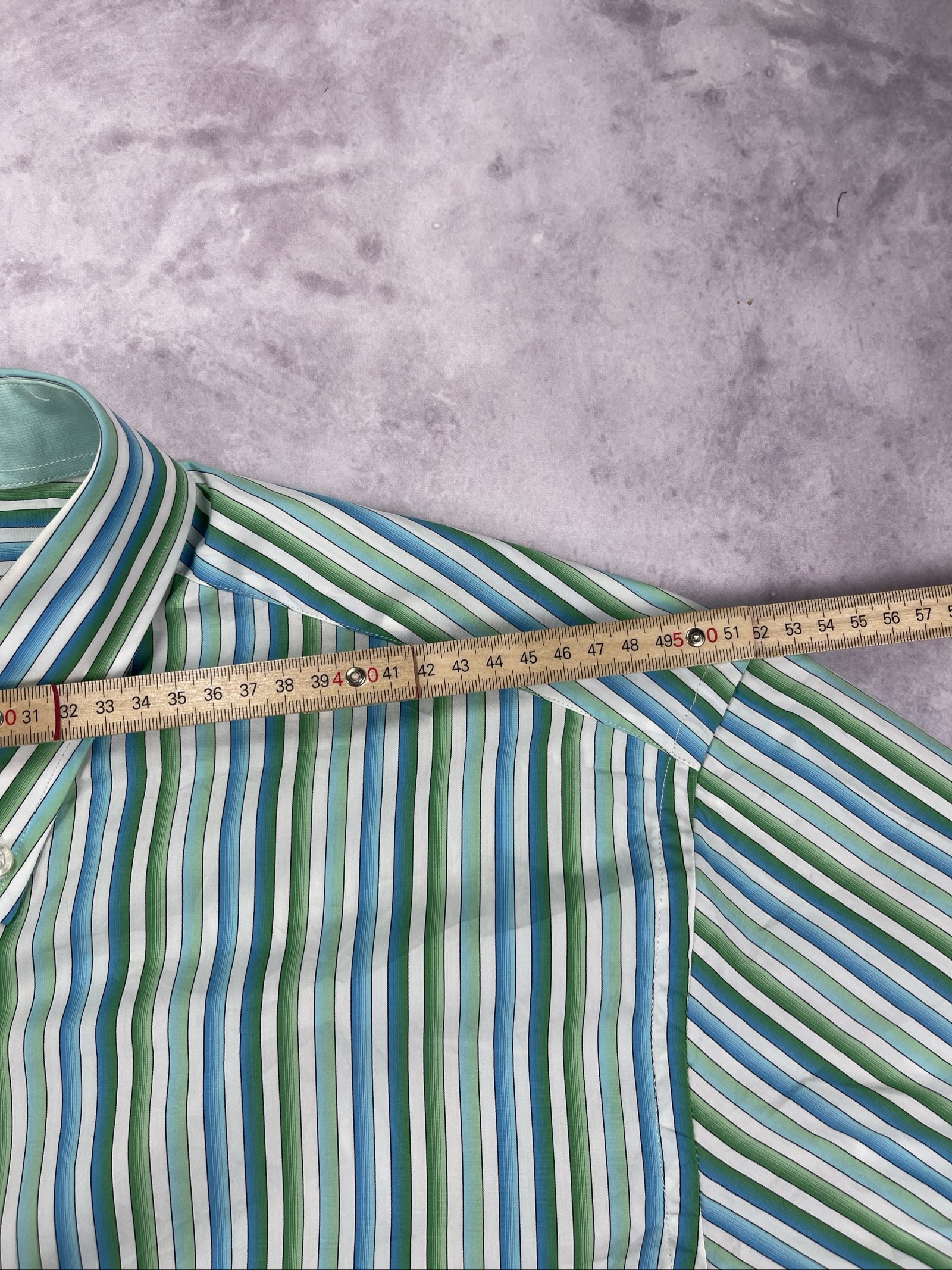 Mirto Men's Green & Blue Striped Classic Fit Shirt XL image 7