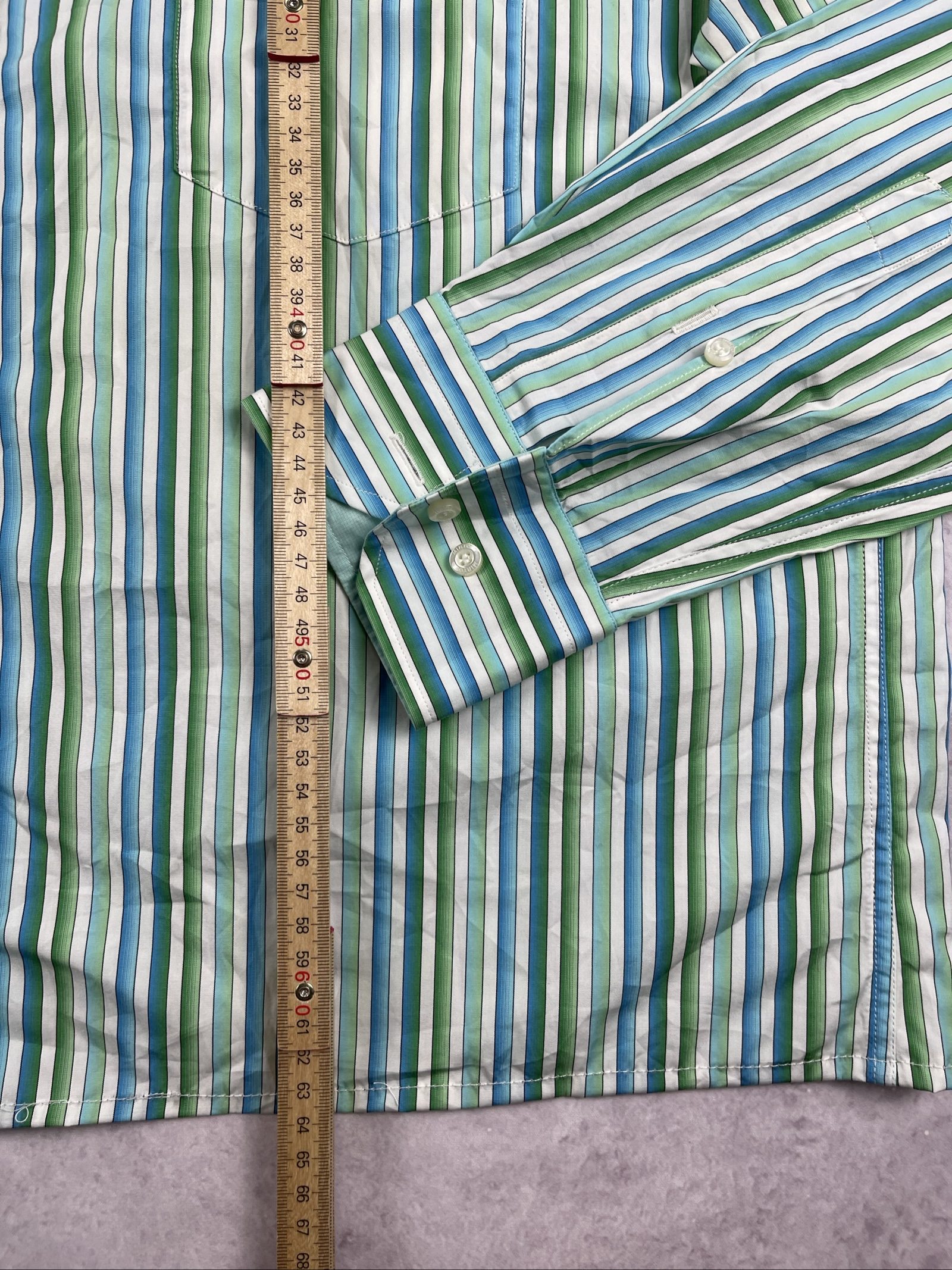 Mirto Men's Green & Blue Striped Classic Fit Shirt XL image 8