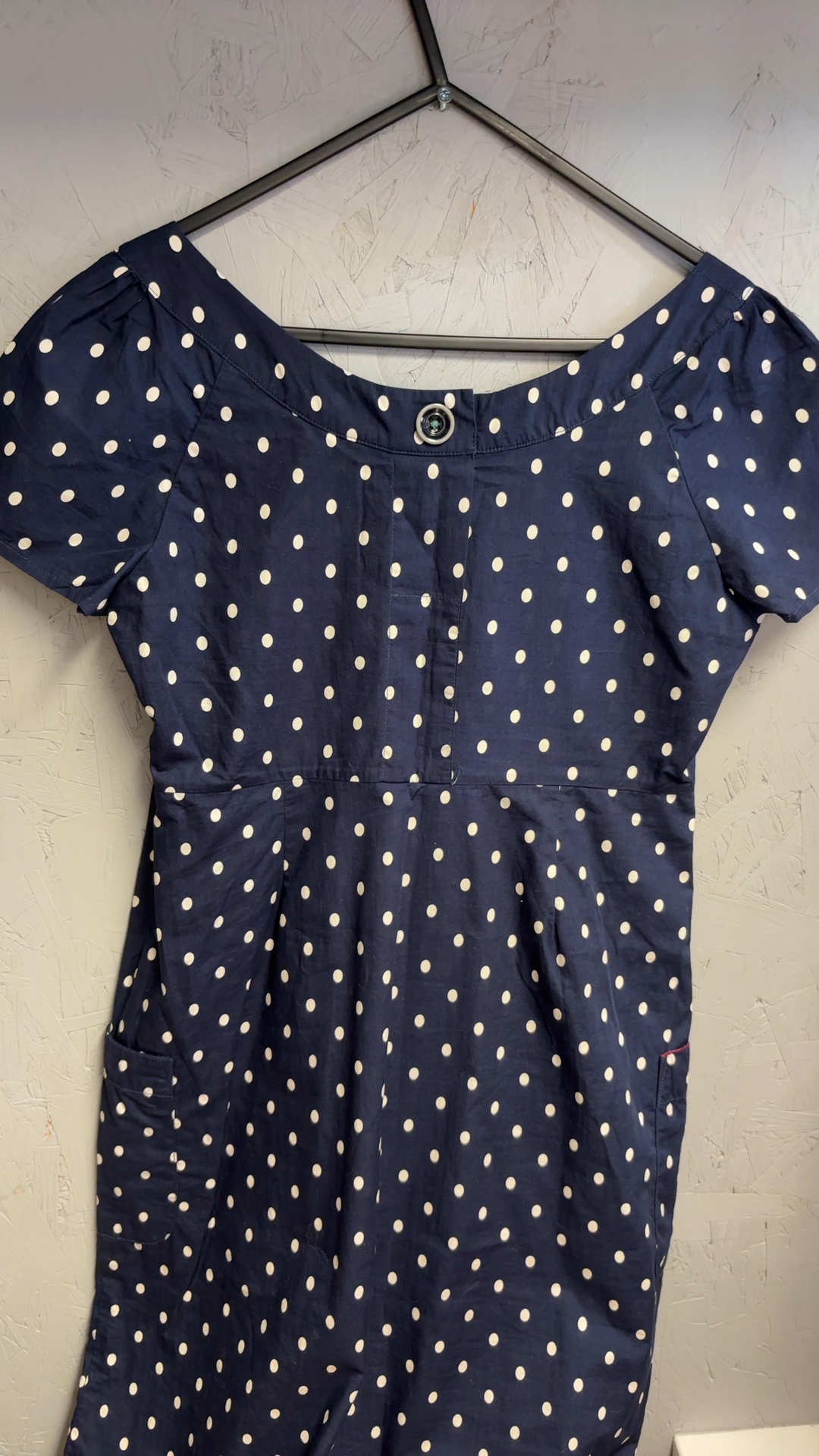 Joules Navy & White Polka Dot Cotton Dress UK 10 excellent condition image 2