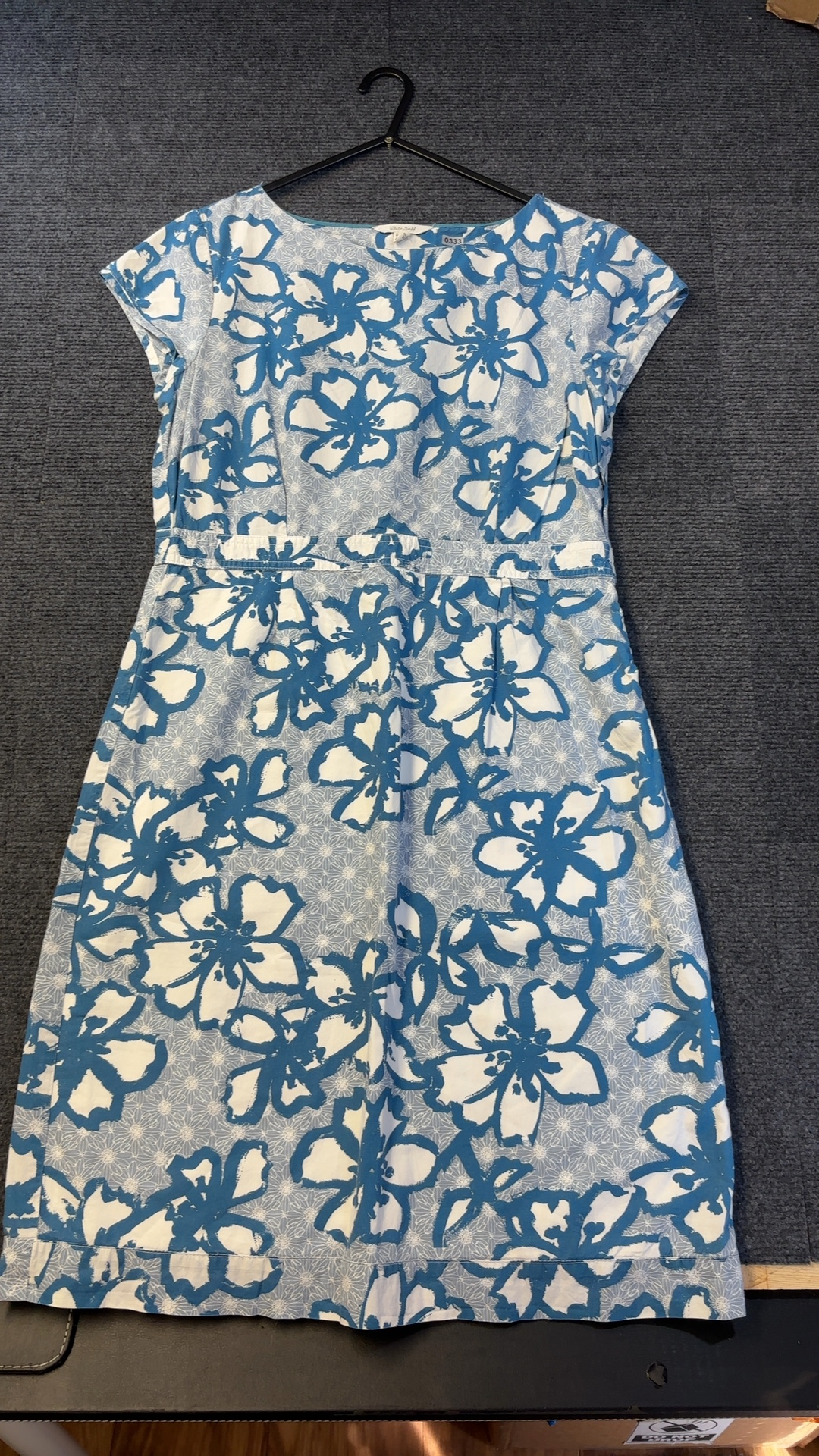 White Stuff Women's Blue & White Floral Cotton Dress UK12 very good condition