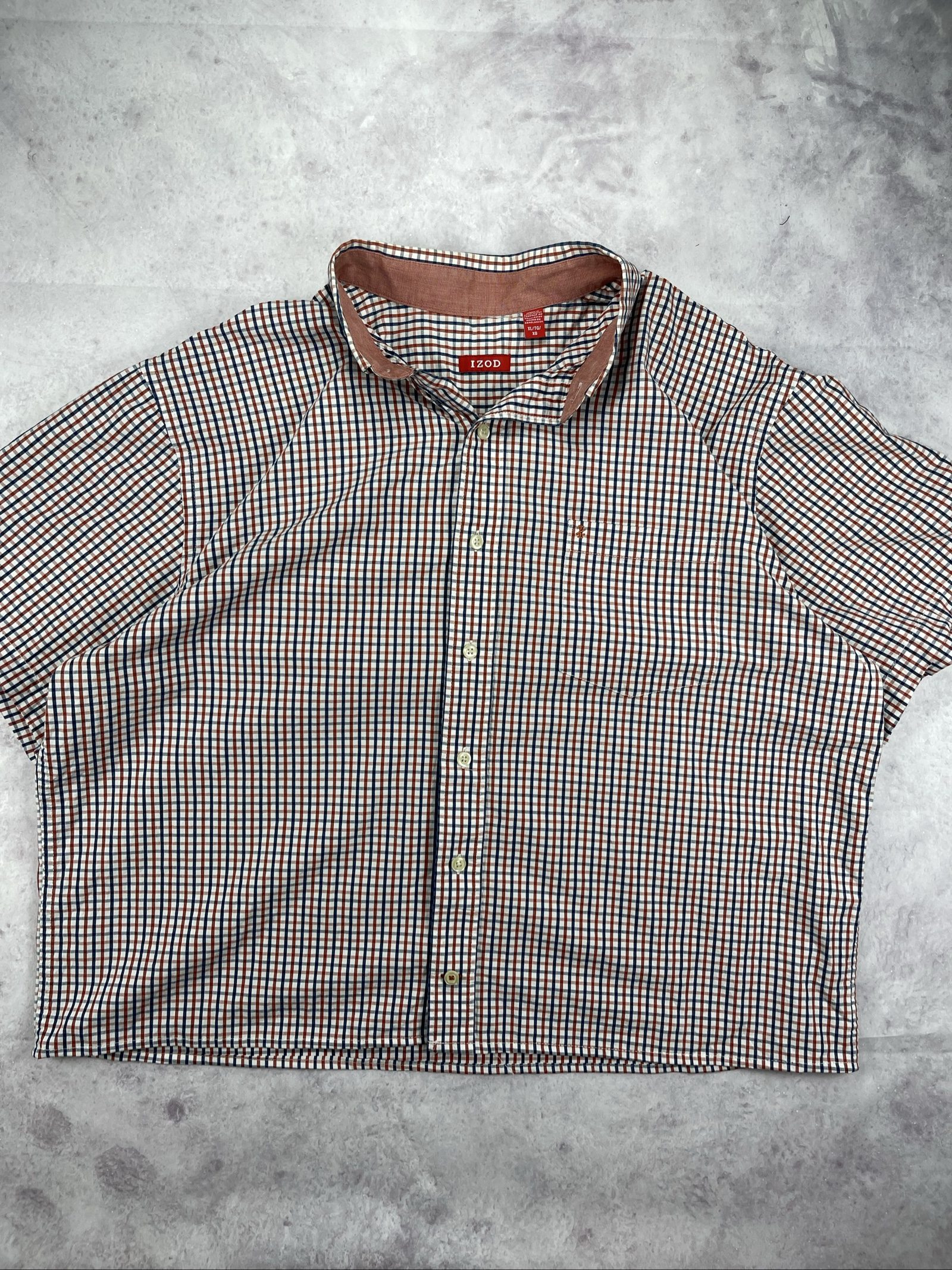 IZOD Men's Brown & Blue Checked Short Sleeve Shirt XL image 2