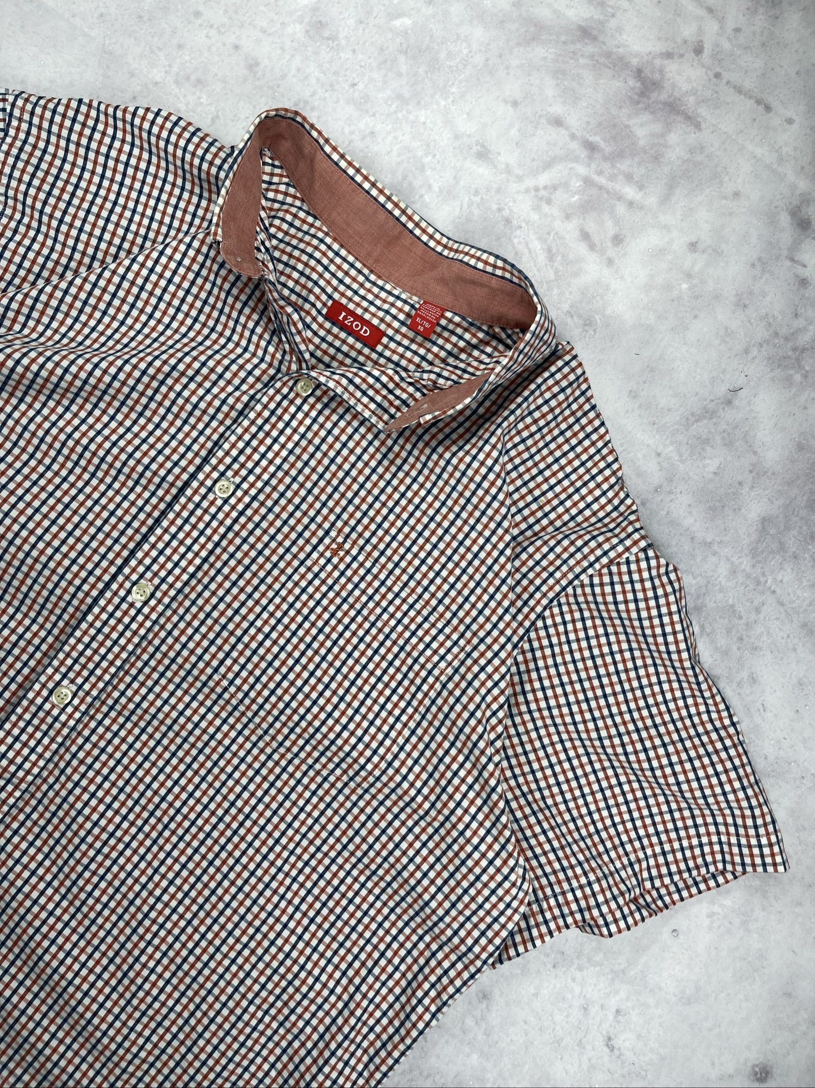 IZOD Men's Brown & Blue Checked Short Sleeve Shirt XL image 3