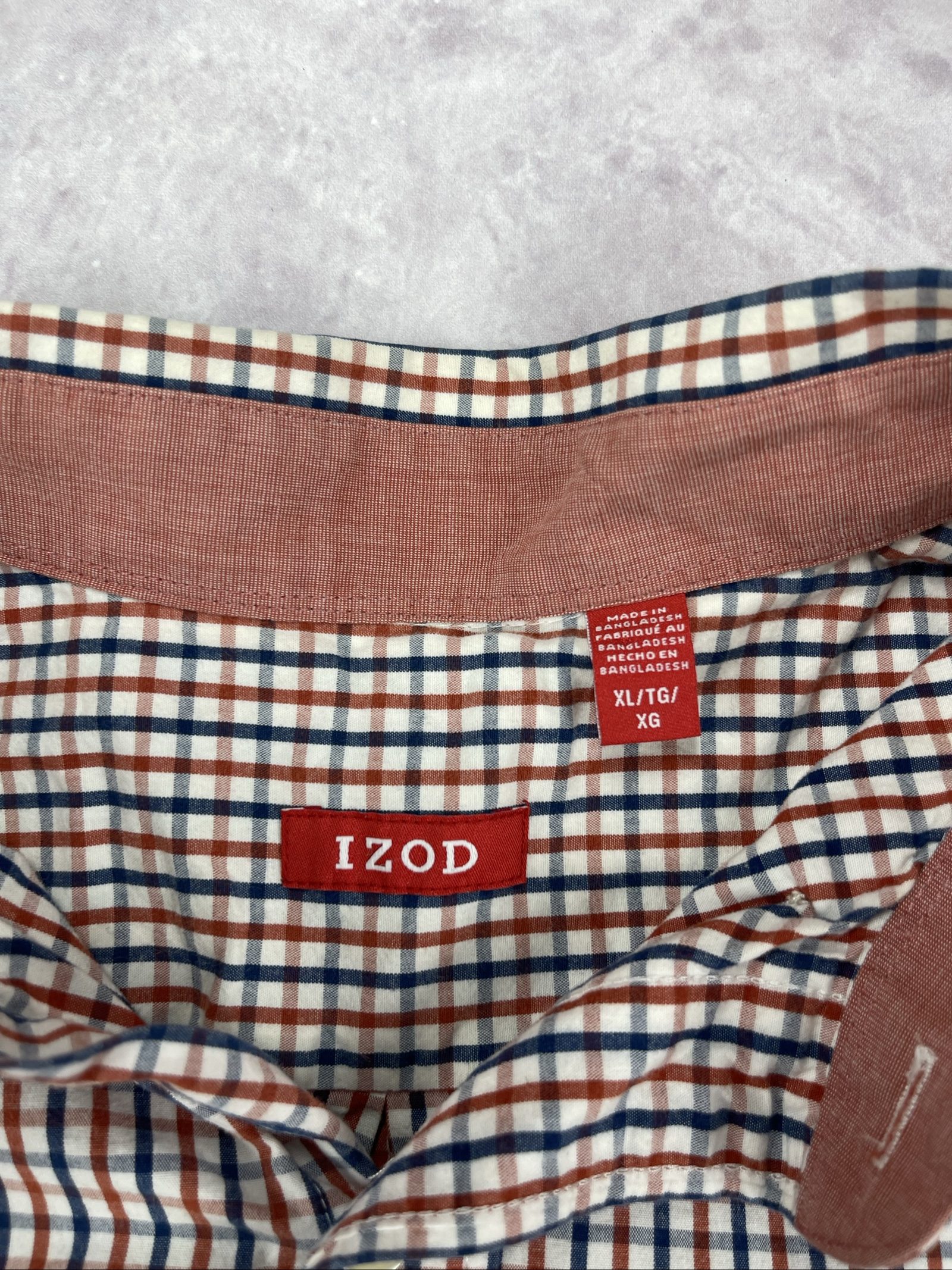 IZOD Men's Brown & Blue Checked Short Sleeve Shirt XL image 6
