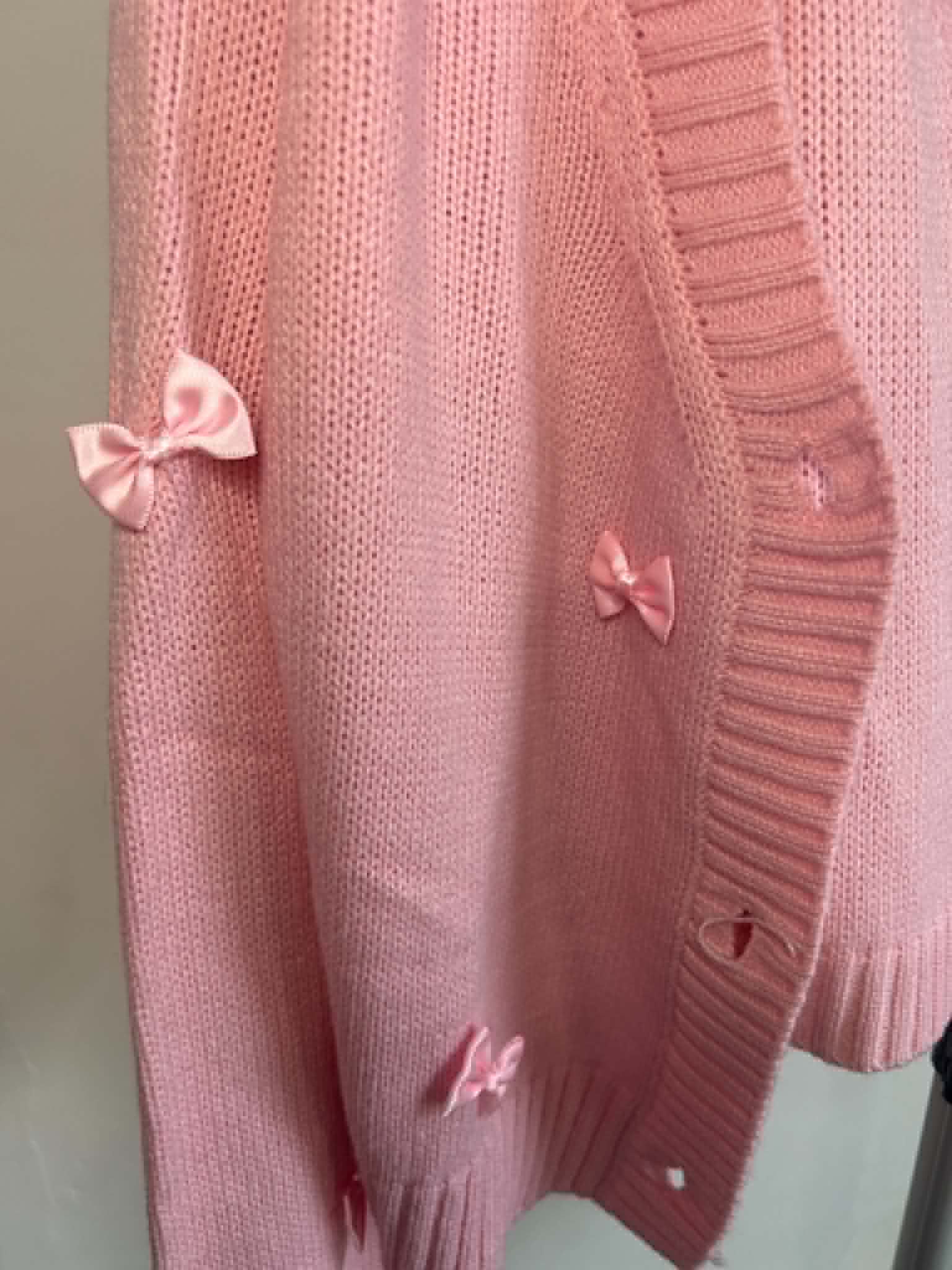 Sugar Thrillz Pink Bow Embellished knitted Crop vest and Cardigan Set Large image 4