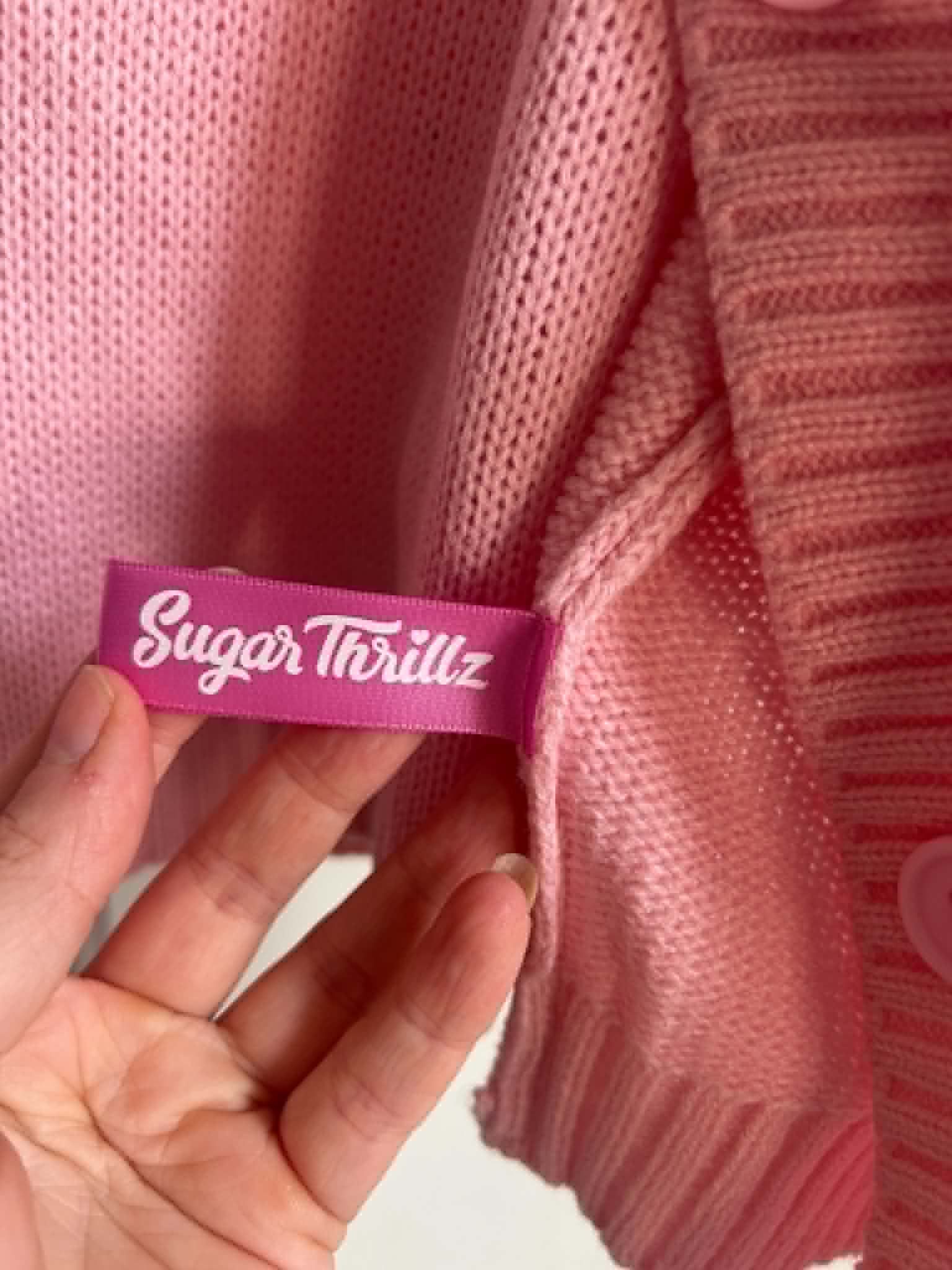 Sugar Thrillz Pink Bow Embellished knitted Crop vest and Cardigan Set Large image 5
