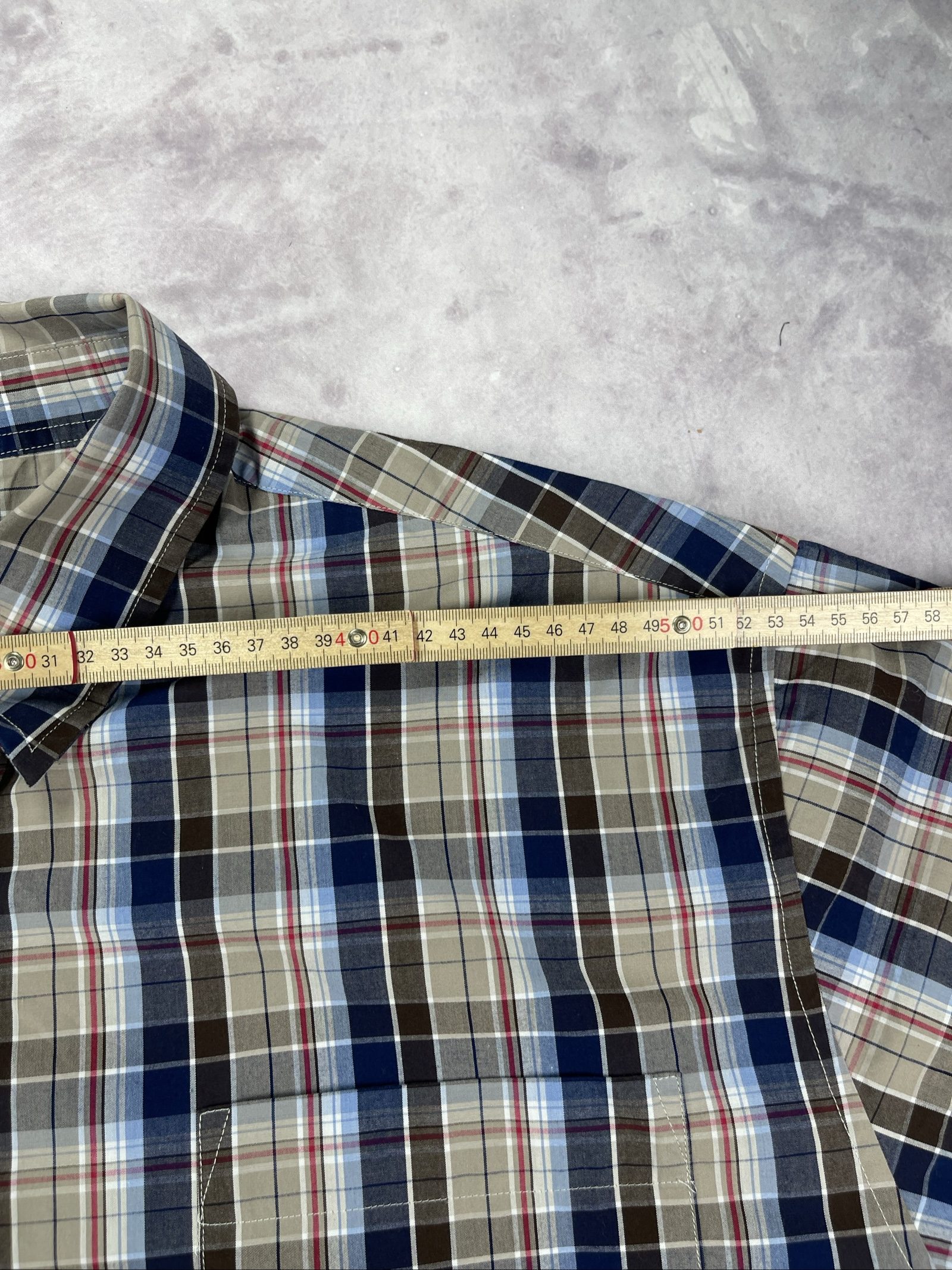 Haggar Men's Blue, Beige & Brown Plaid Short Sleeve Shirt 2XLT image 7
