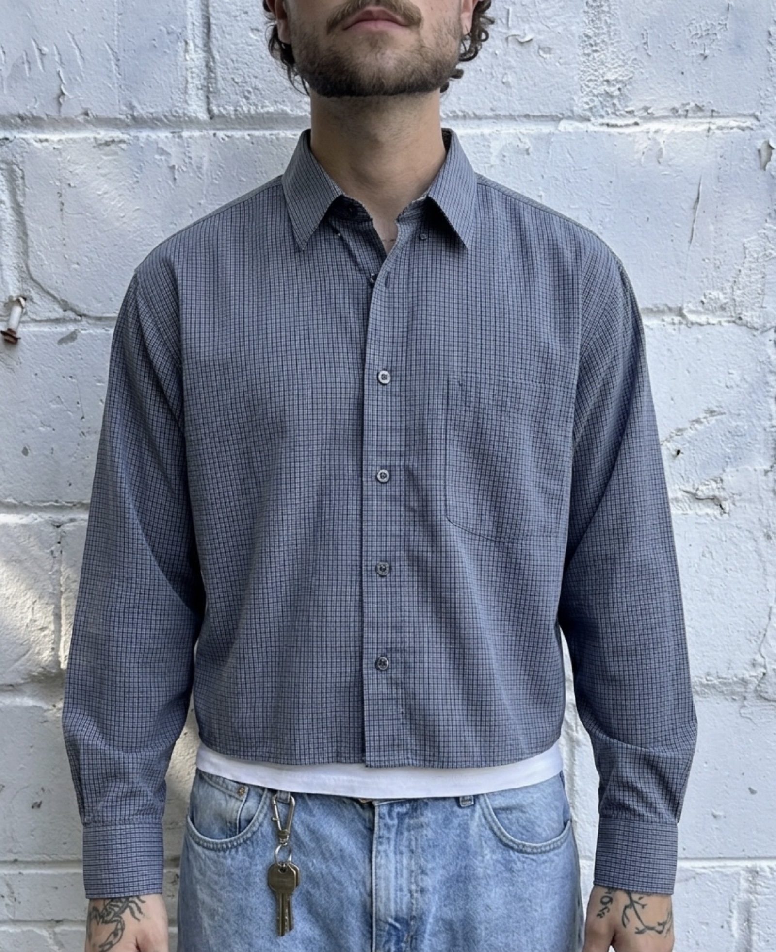 Haggar Men's Blue Checked Button-Up Shirt XL