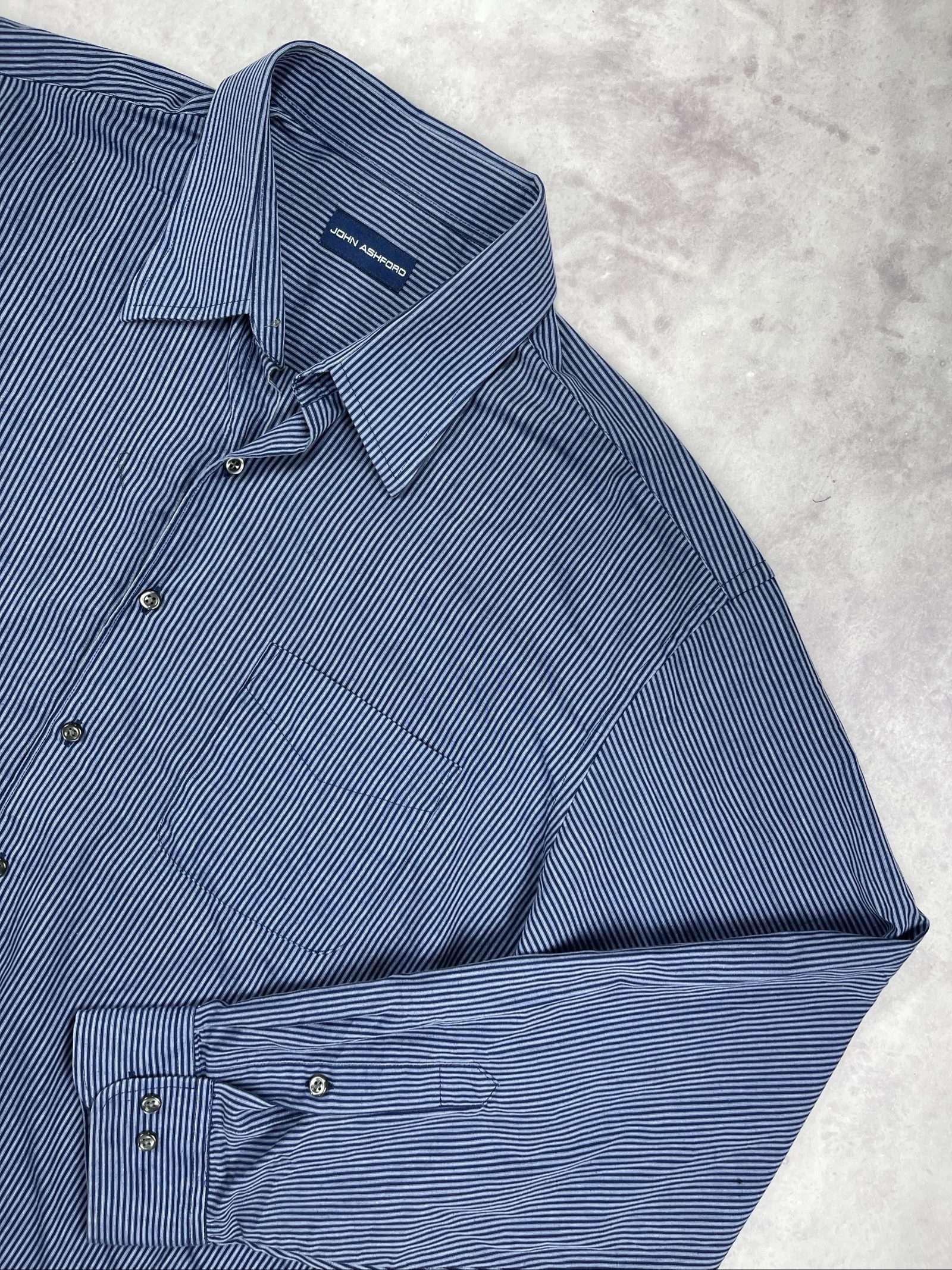 John Ashford Blue & Navy Striped Men's Dress Shirt Large image 3