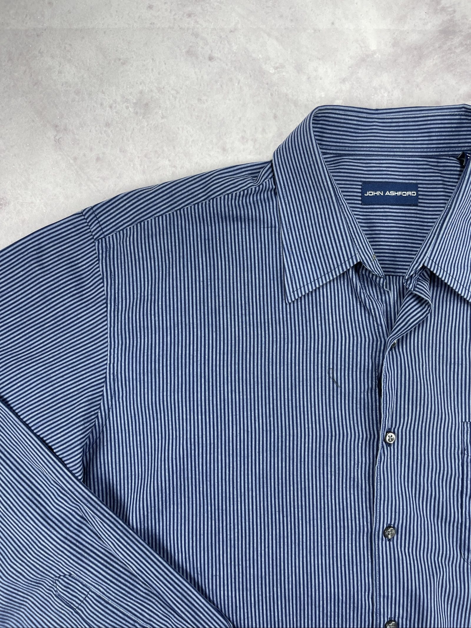 John Ashford Blue & Navy Striped Men's Dress Shirt Large image 4