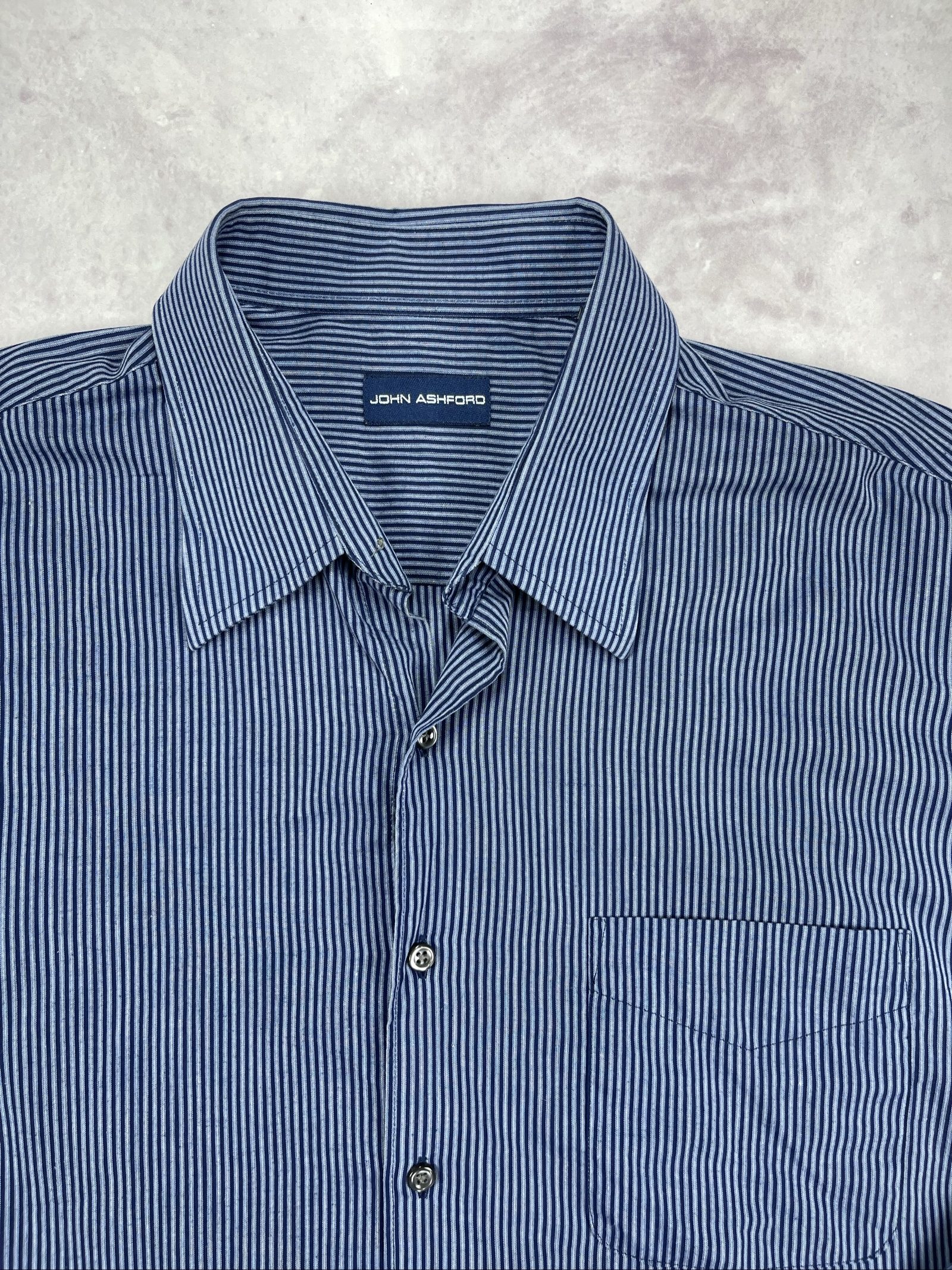 John Ashford Blue & Navy Striped Men's Dress Shirt Large image 6