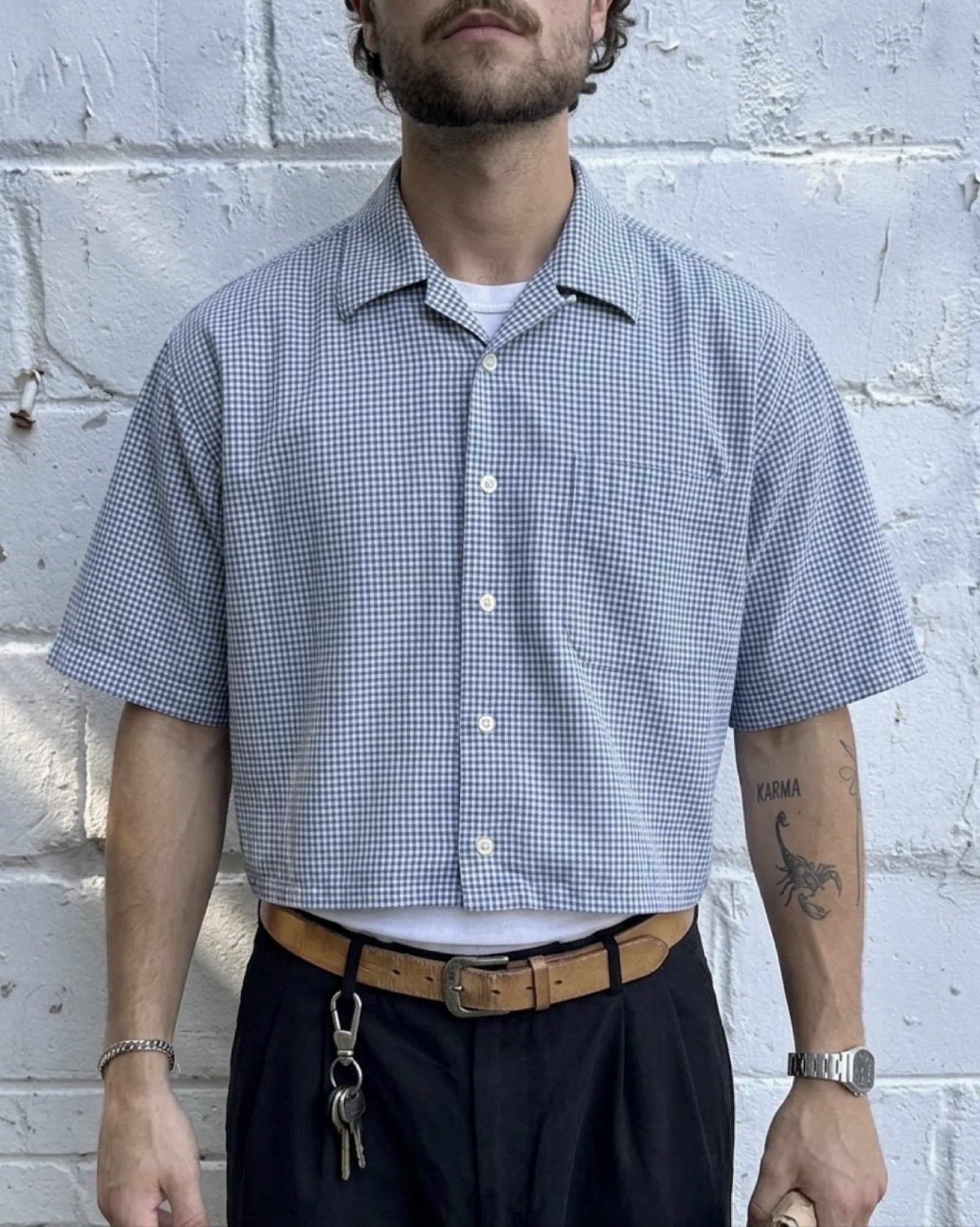 Daniel Hechter Blue & White Checkered Shirt Large Relaxed Fit