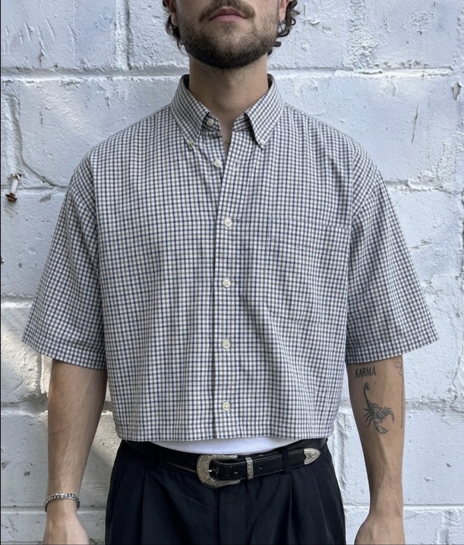 Vintage Checkered Short Sleeve Shirt Medium Cotton Blend