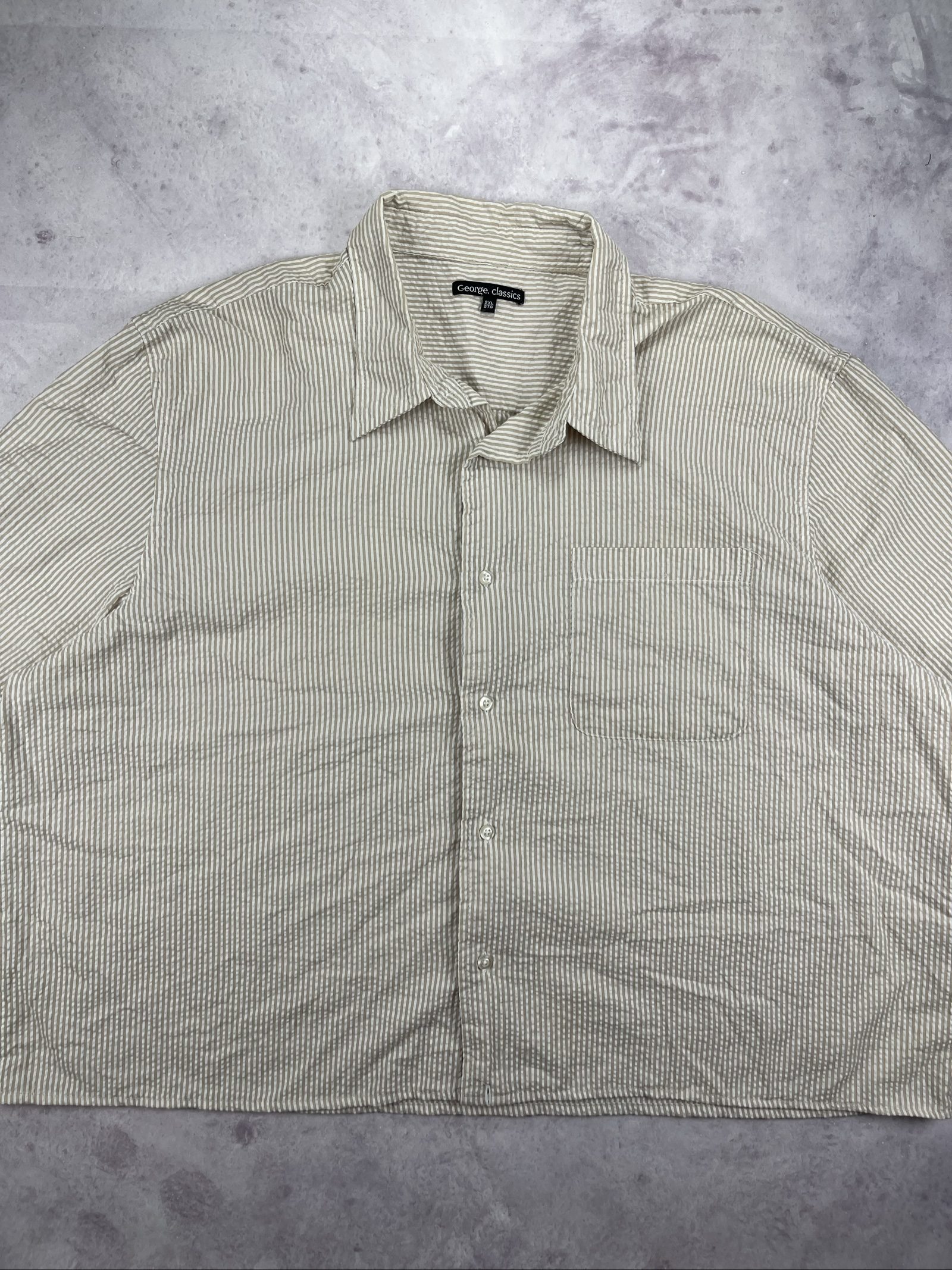 George Classics Men's Beige & White Striped Button-Up Shirt 2XL image 2