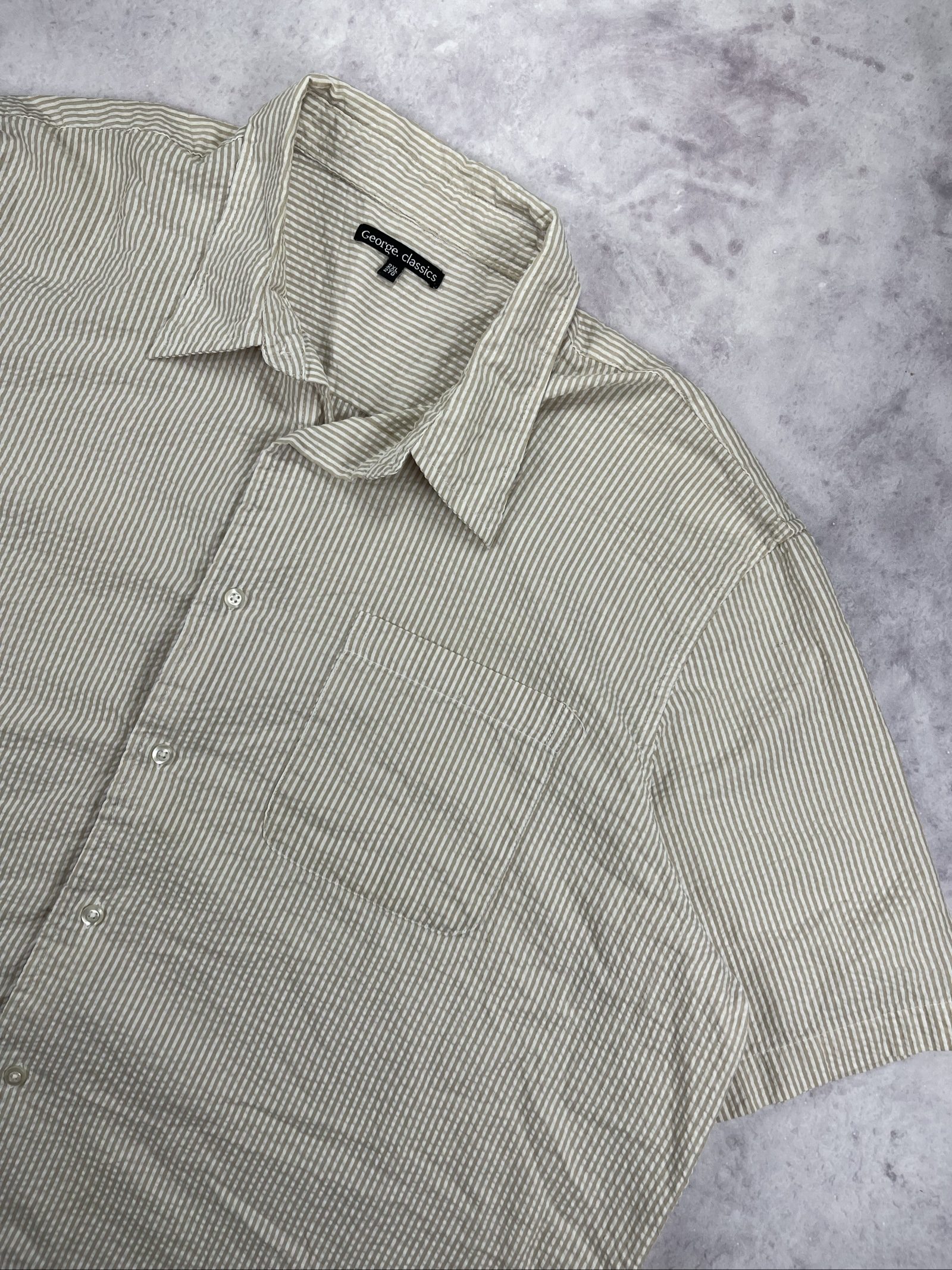 George Classics Men's Beige & White Striped Button-Up Shirt 2XL image 3
