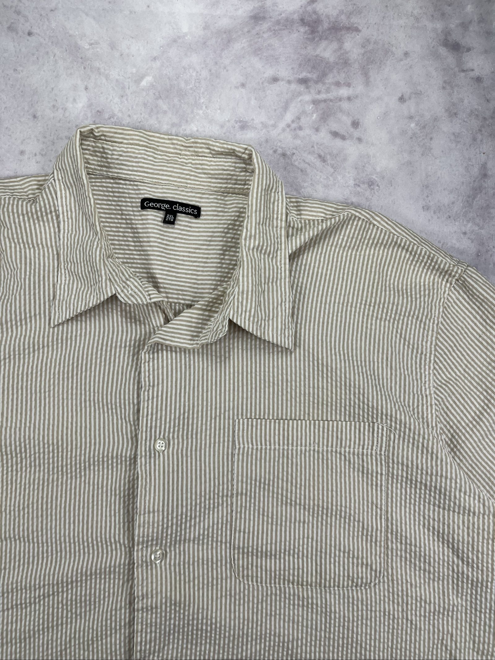 George Classics Men's Beige & White Striped Button-Up Shirt 2XL image 4