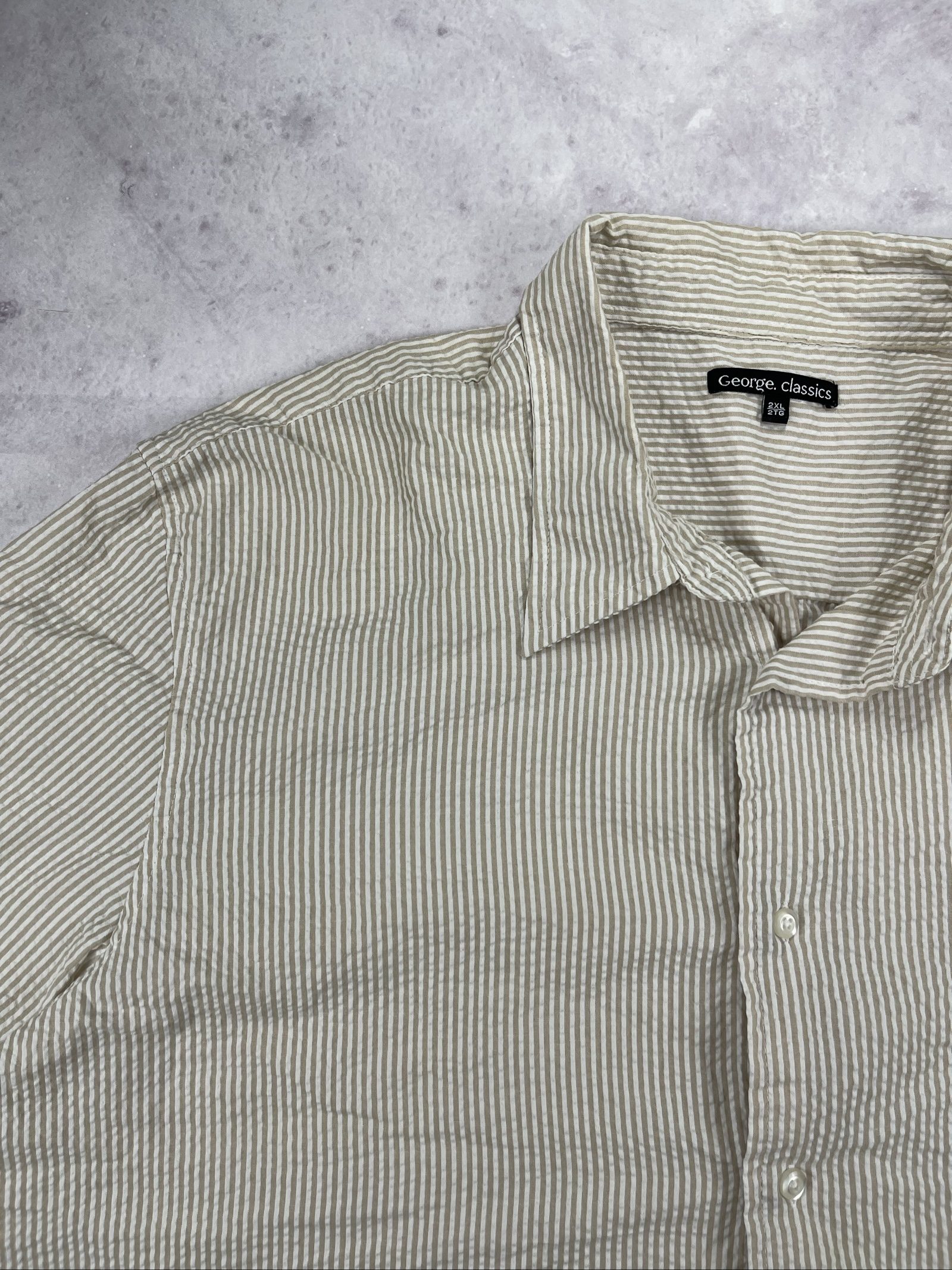 George Classics Men's Beige & White Striped Button-Up Shirt 2XL image 5