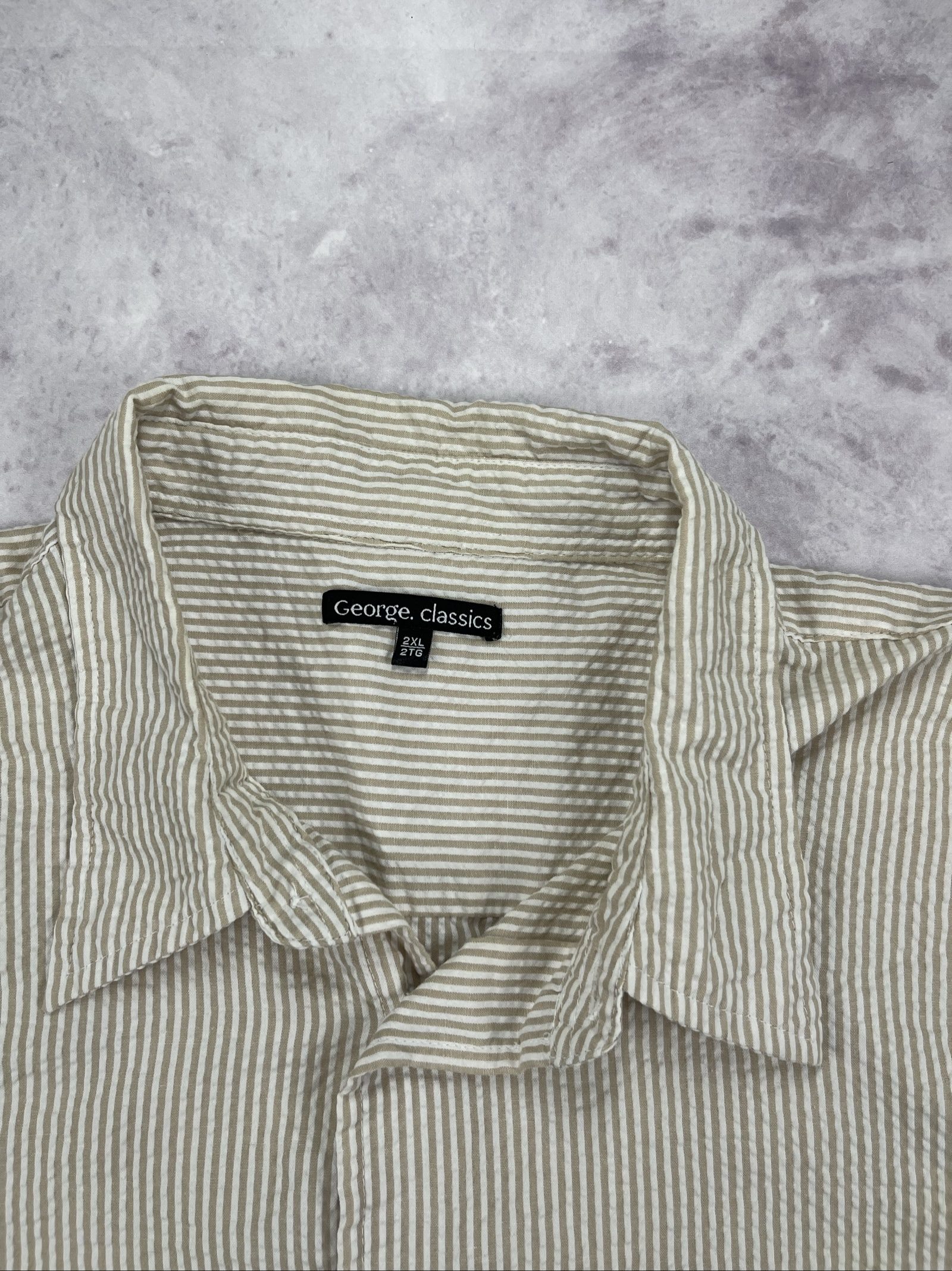 George Classics Men's Beige & White Striped Button-Up Shirt 2XL image 6