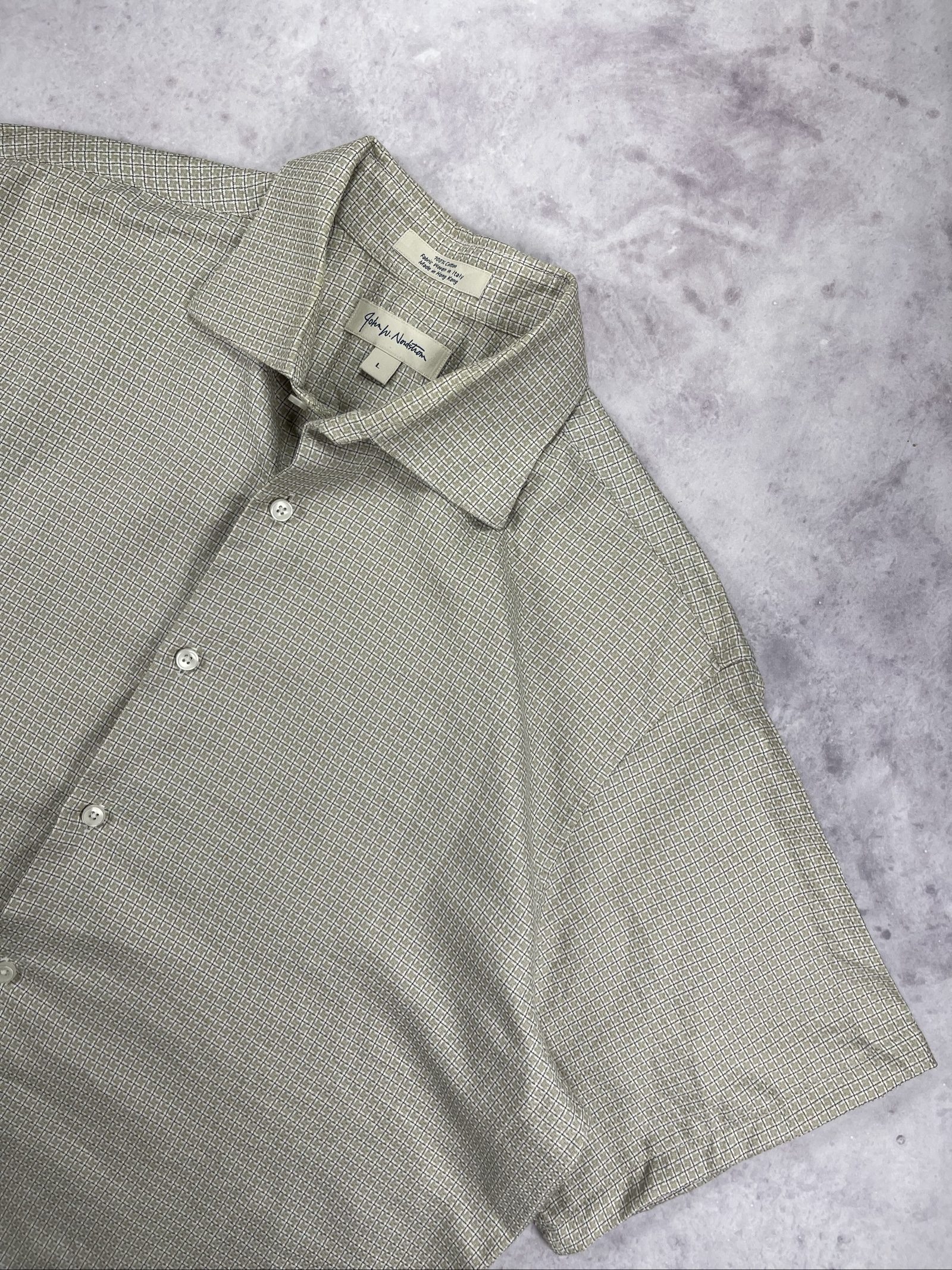 John W. Nordstrom Beige Patterned Short Sleeve Shirt Large Cotton image 2