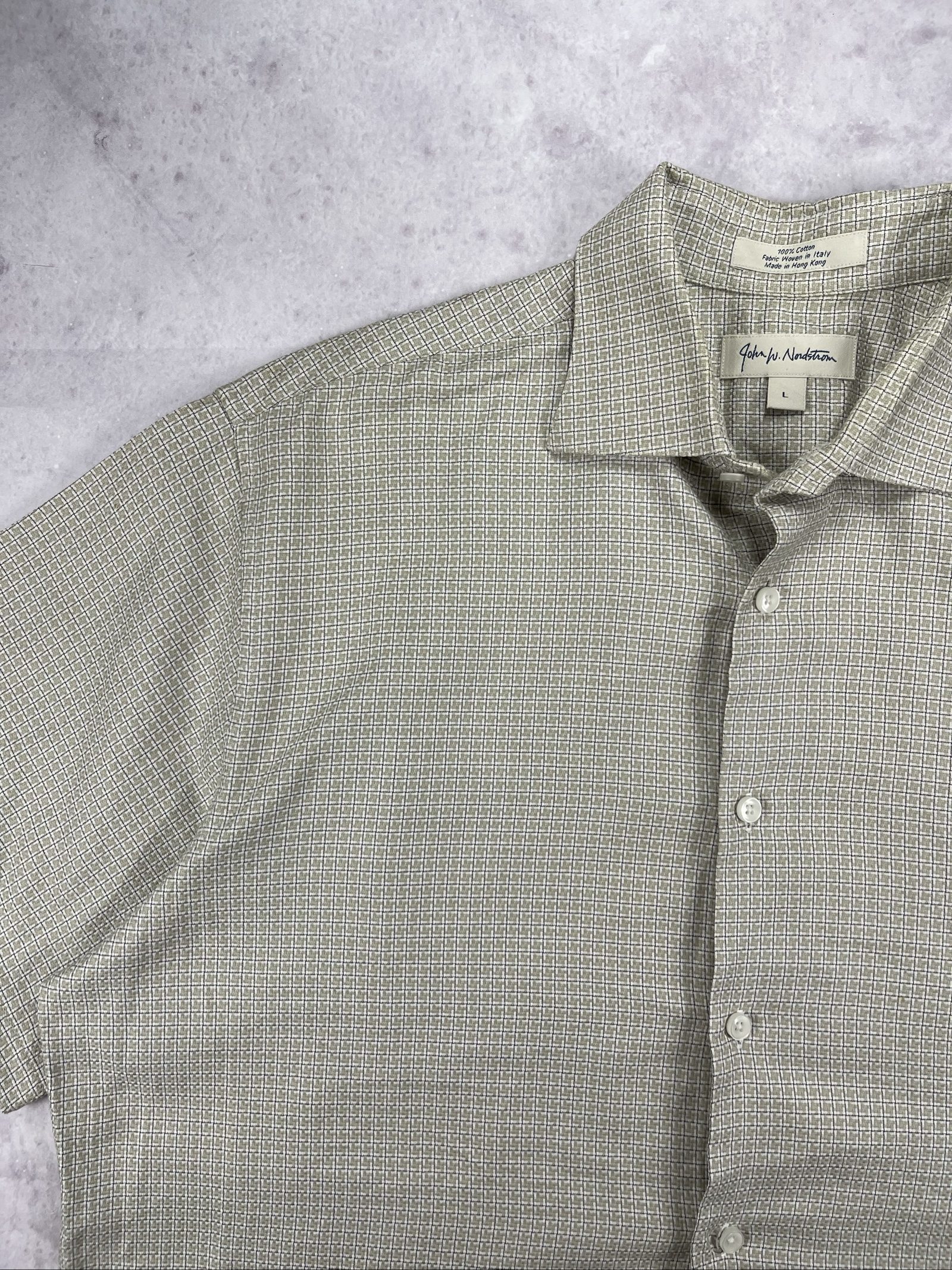 John W. Nordstrom Beige Patterned Short Sleeve Shirt Large Cotton image 3