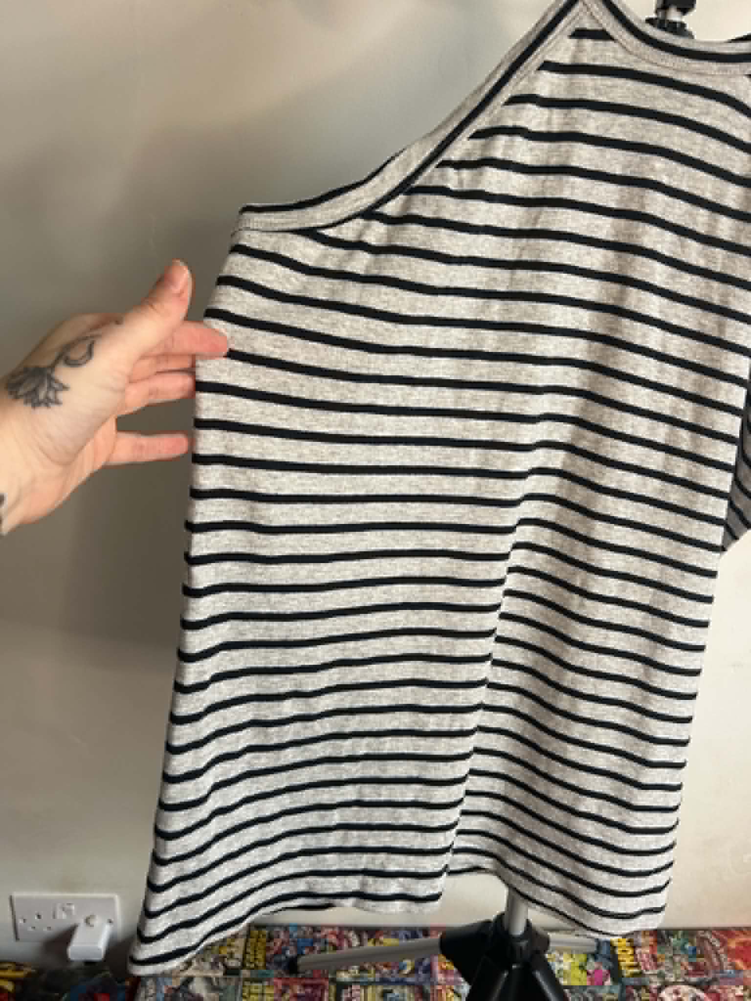 Tu Women Grey & Black Striped Tank Top ideal layering piece Size 26 97% cotton image 2