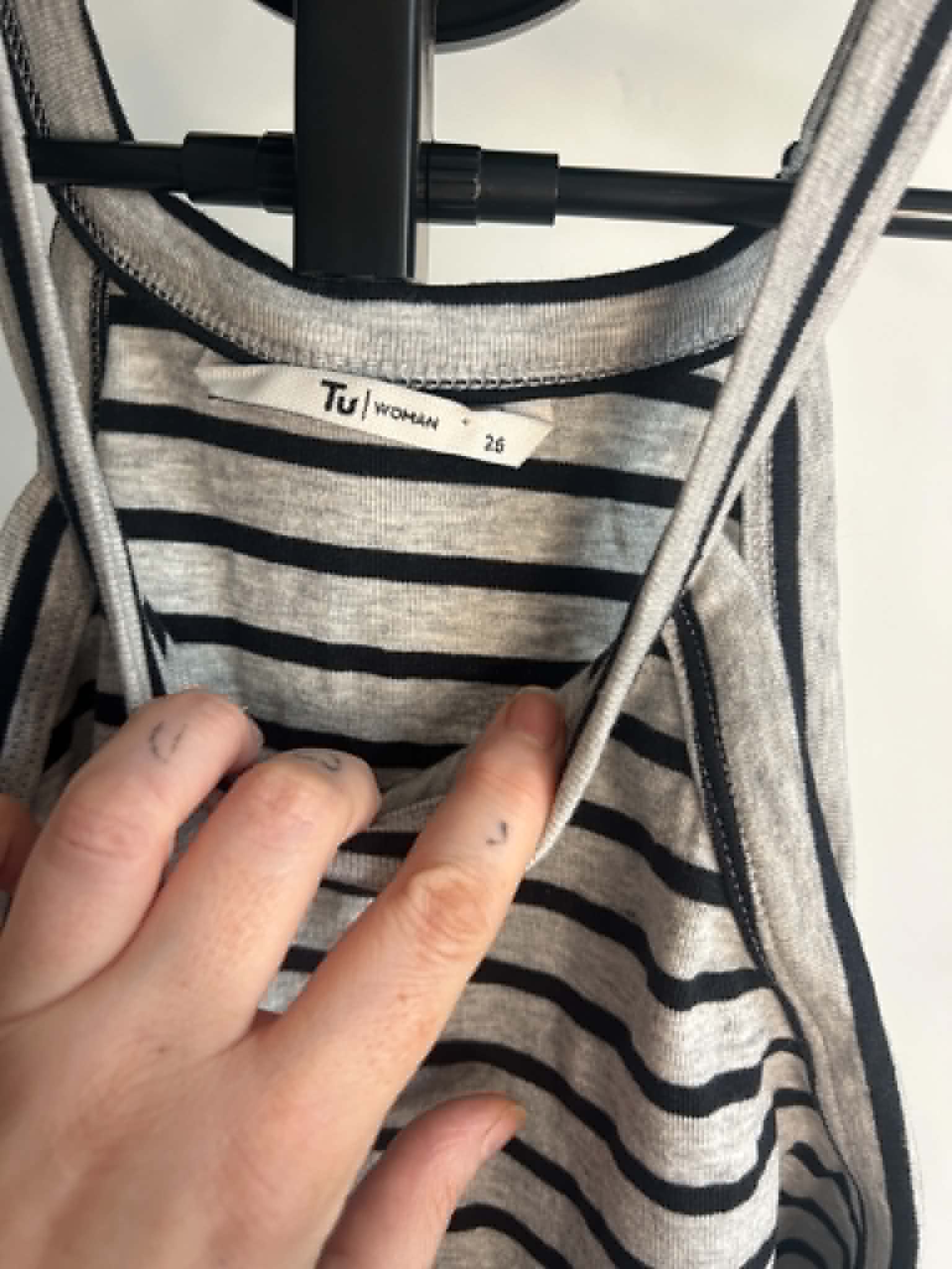 Tu Women Grey & Black Striped Tank Top ideal layering piece Size 26 97% cotton image 3