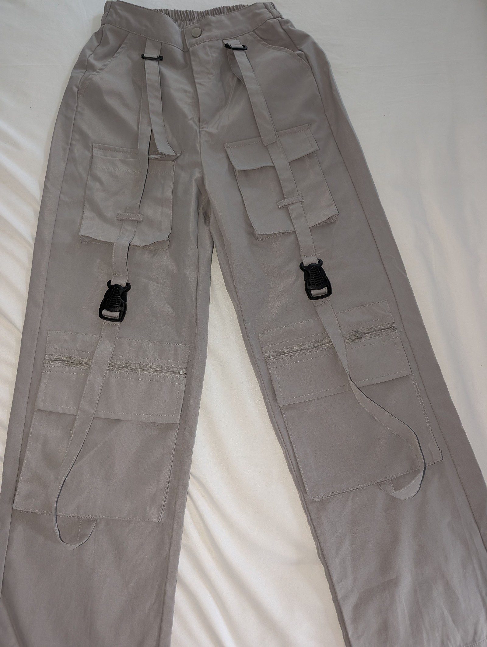 Temu Grey Cargo Trousers XS Utility Straps
