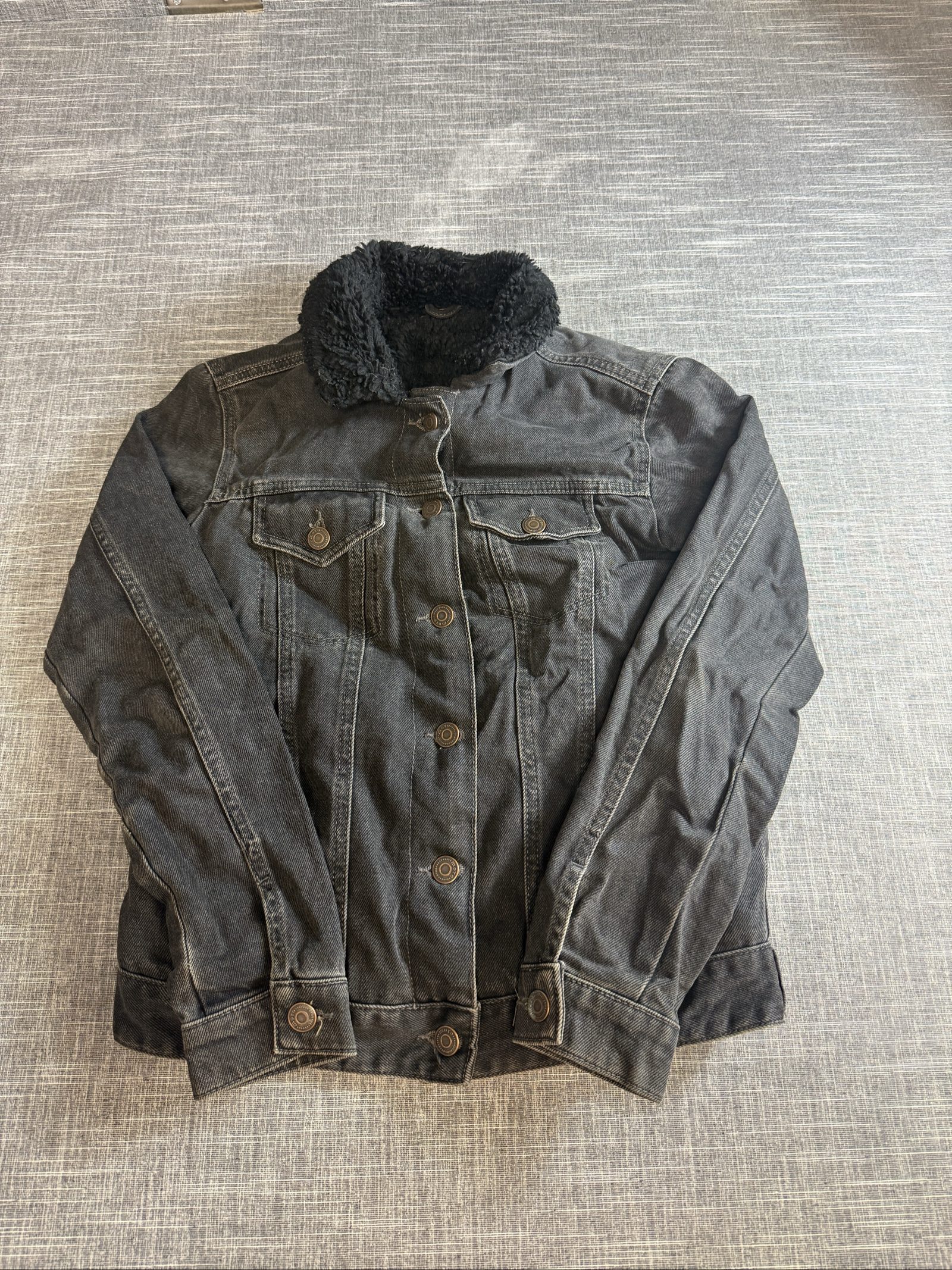 Topshop Women’s Black Denim Sherpa Lined Jacket UK 6 Euro 34 US 2