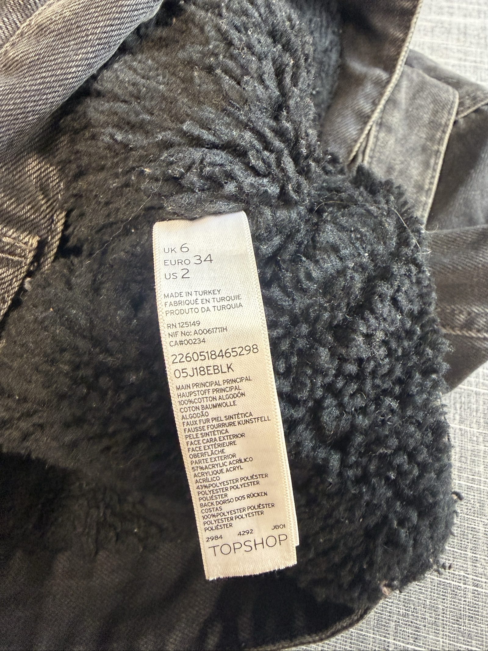 Topshop Women’s Black Denim Sherpa Lined Jacket UK 6 Euro 34 US 2 image 4