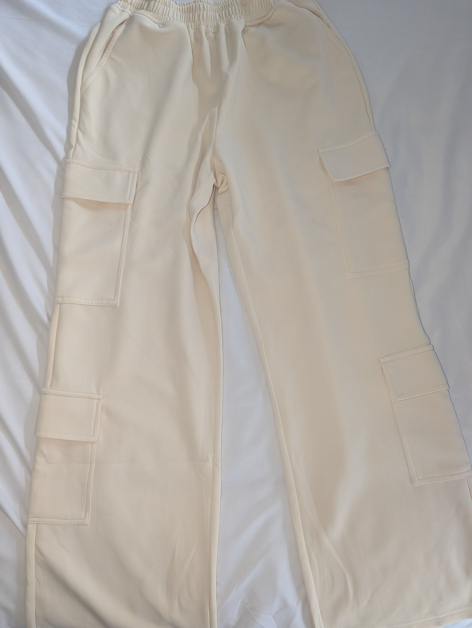 Beige Cargo Trousers Small Cotton Blend Stylish Pockets
