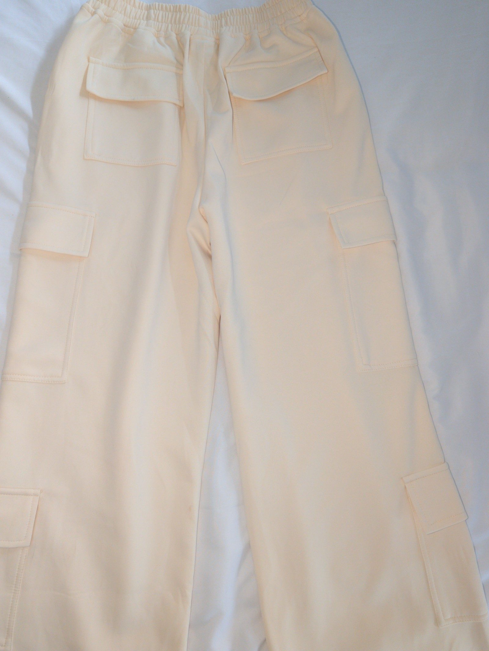 Beige Cargo Trousers Small Cotton Blend Stylish Pockets image 2