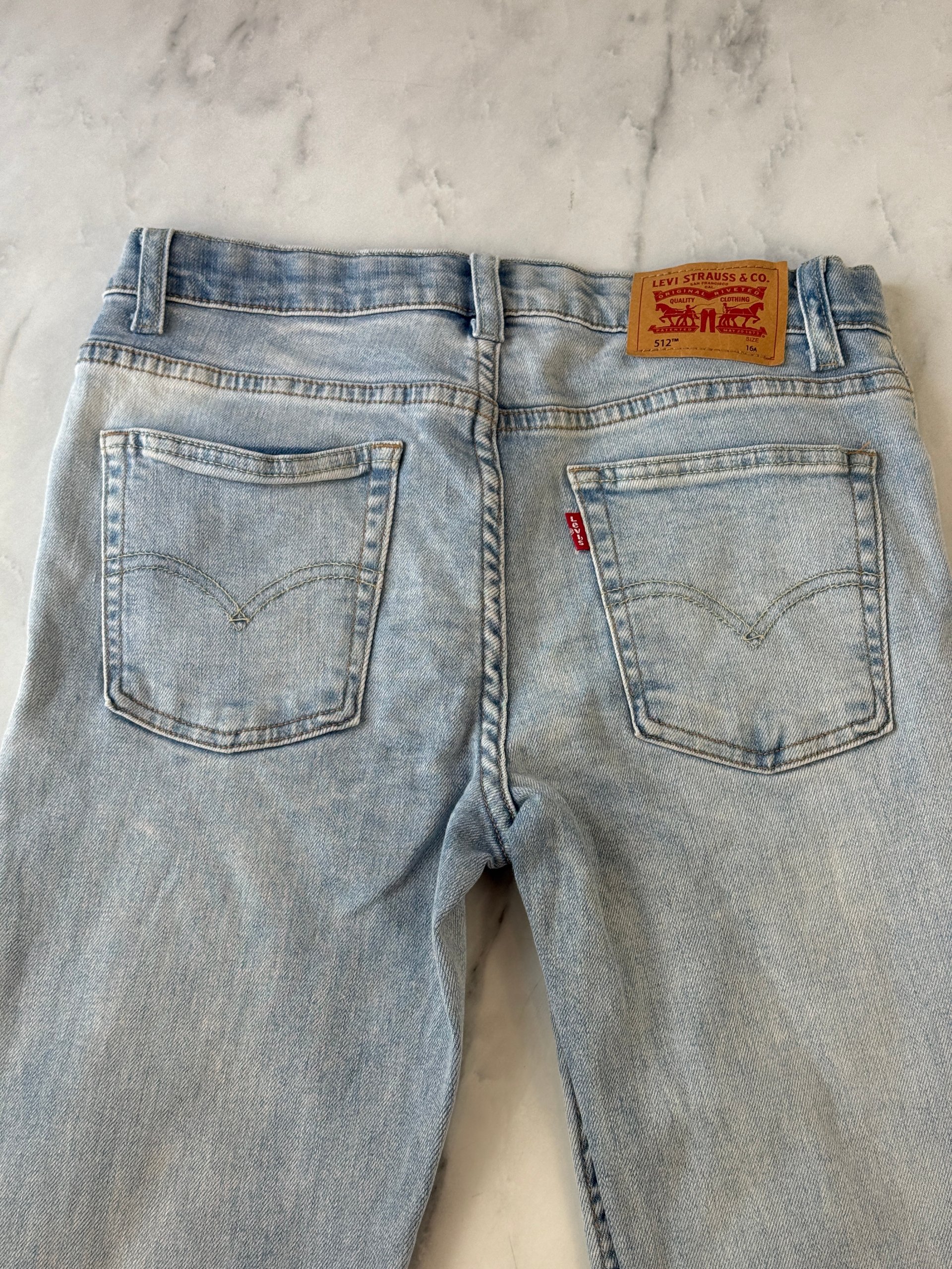 Levi's 512 Slim Taper Light Blue Stretch Denim Jeans Kids Size 16A Excellent image 4
