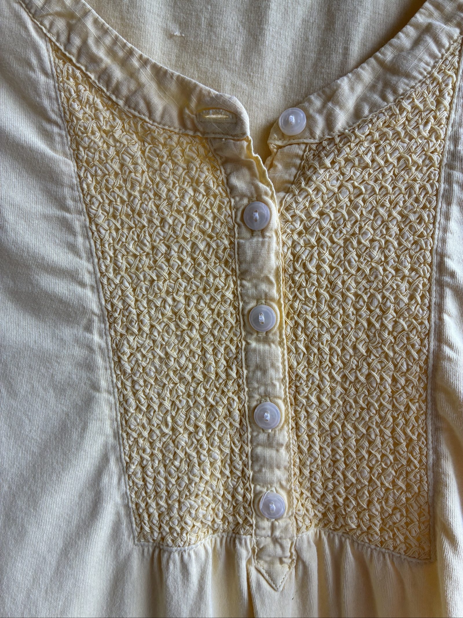 L.L.Bean Yellow Smocked Front Henley Top 3/4 Sleeve 100% Cotton Size Large image 3