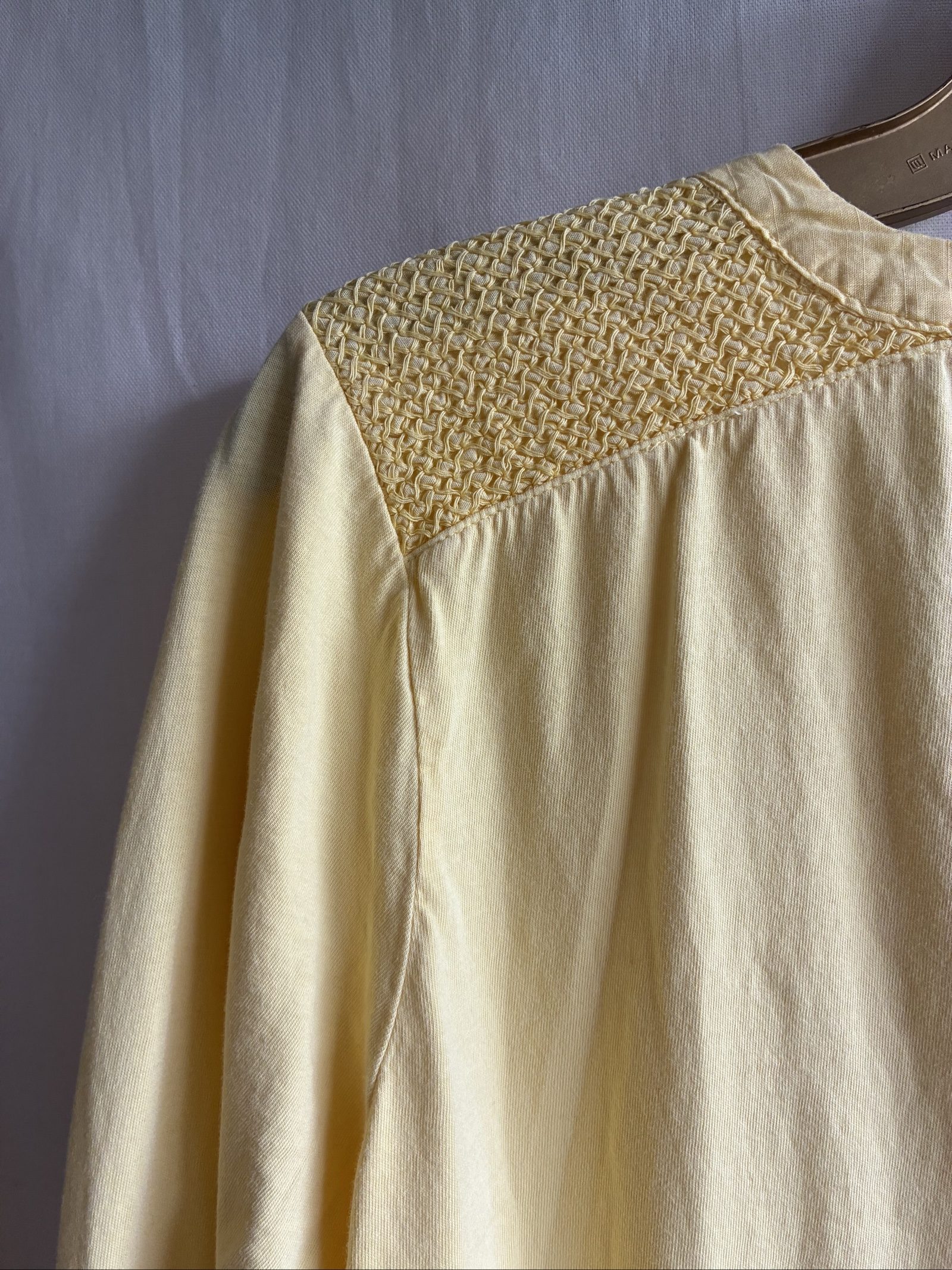 L.L.Bean Yellow Smocked Front Henley Top 3/4 Sleeve 100% Cotton Size Large image 4
