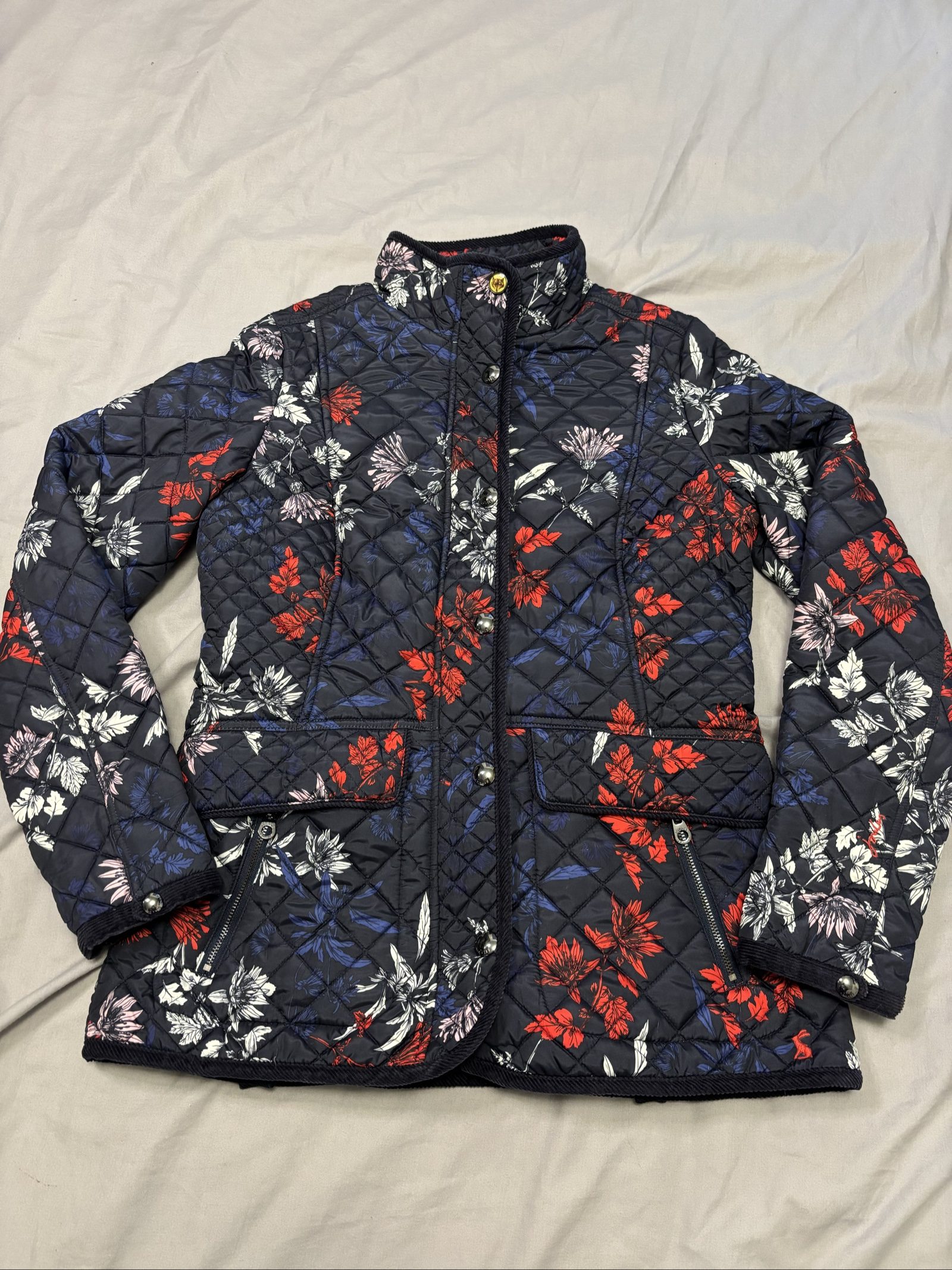 Joules Navy Multi Floral Quilted Jacket Medium Women's